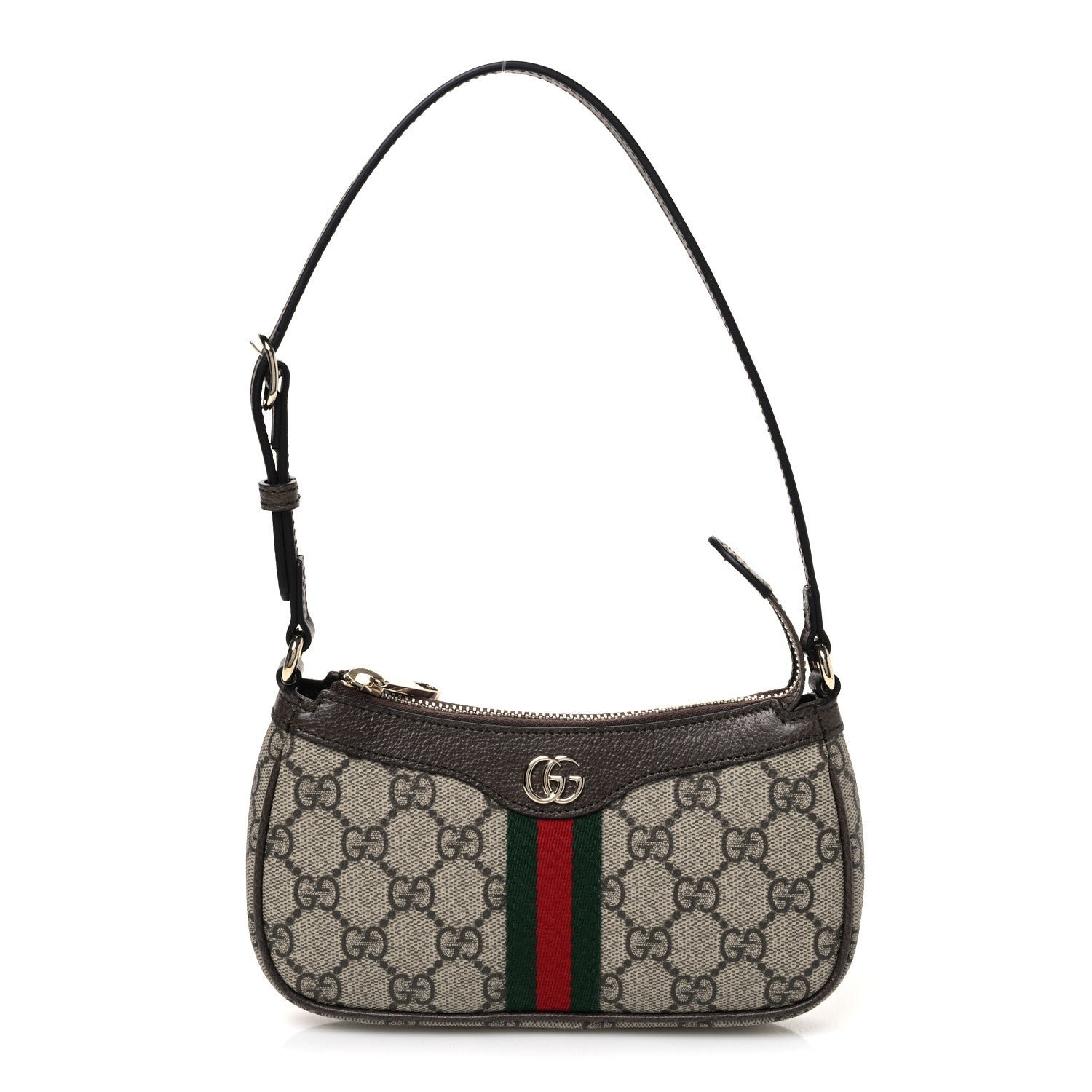 Gucci GG Supreme Monogram Textured Dollar Calfskin Web Mini Ophidia Shoulder Bag Beige Ebony New Acero