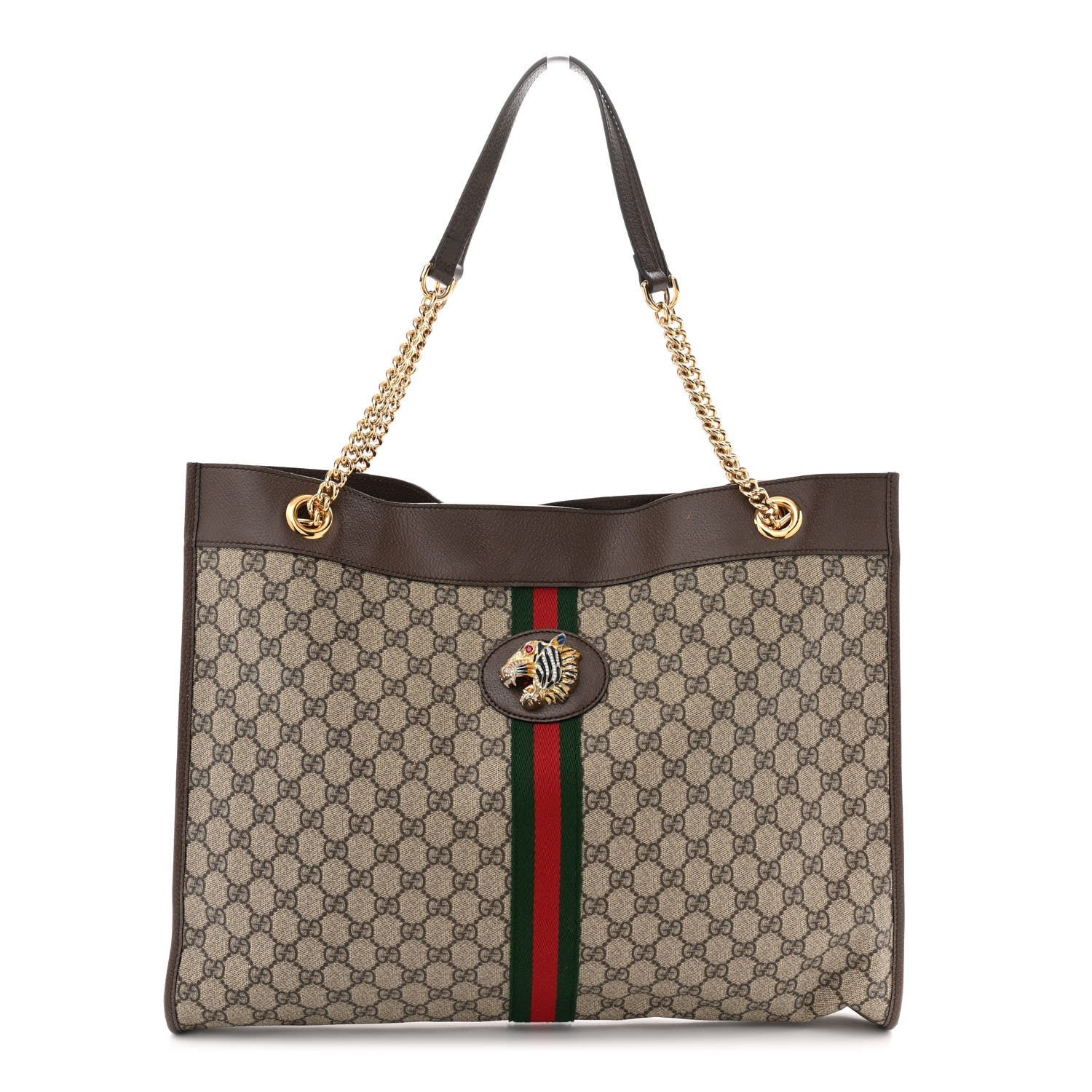 Gucci GG Supreme Monogram Large Rajah Chain Tote Beige New Acero