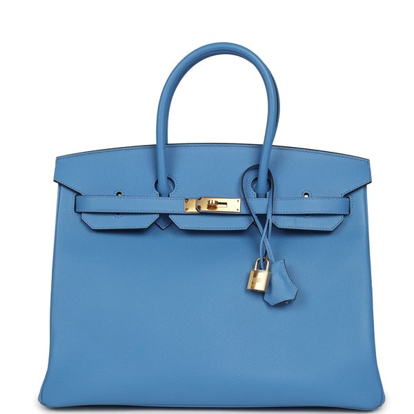 Pre-owned Hermes Birkin 35 Bleu Paradise Epsom Gold Hardware