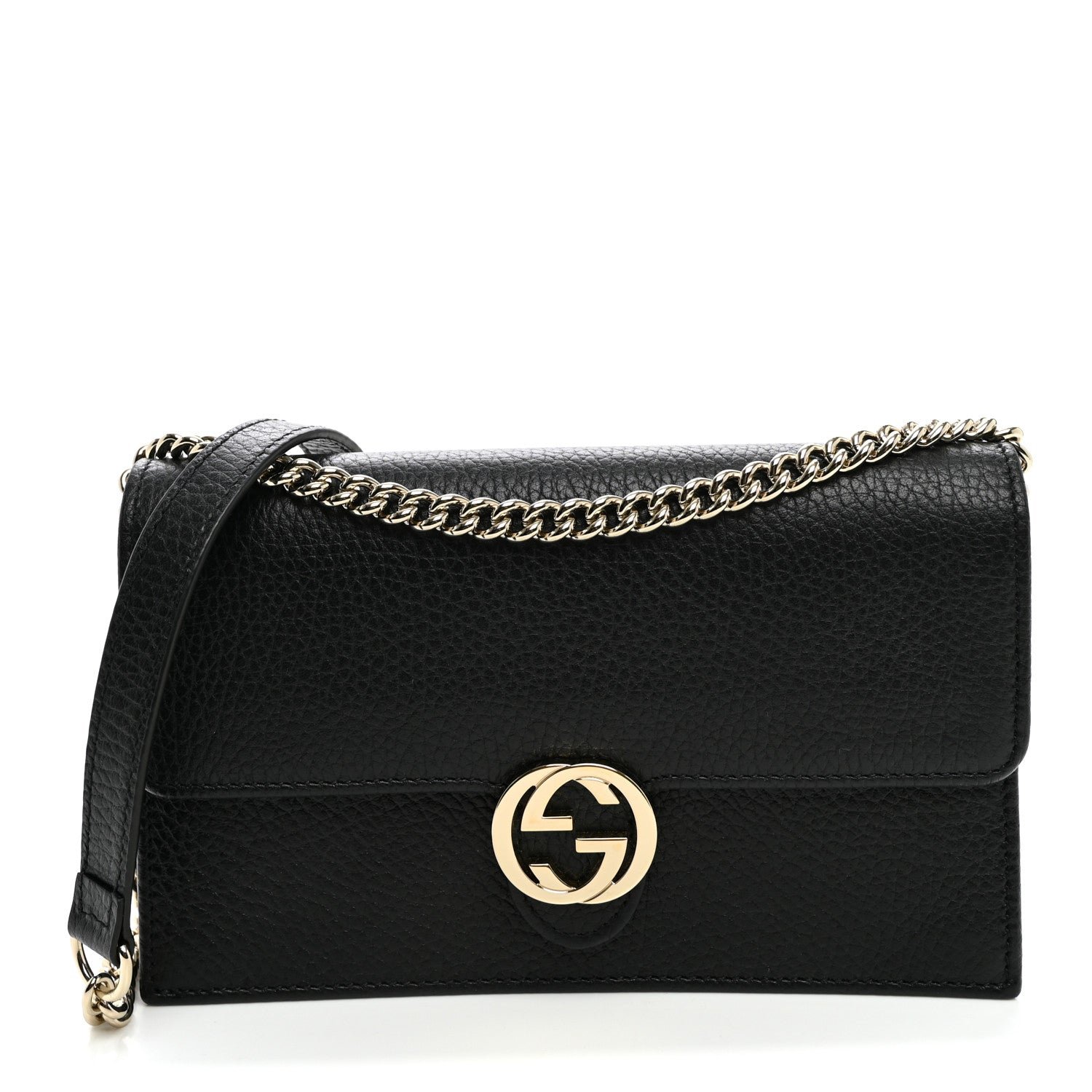 Gucci Dollar Calfskin Interlocking G Chain Wallet Black