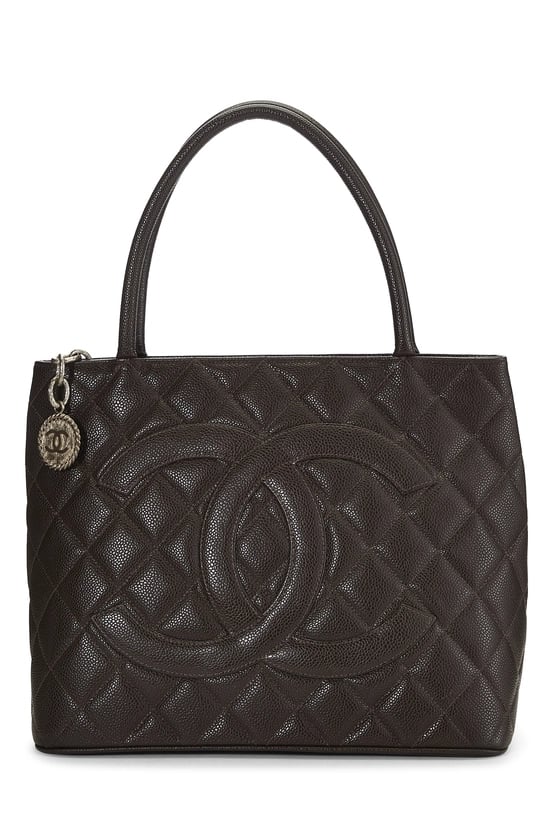 Brown Quilted Caviar Medallion Tote