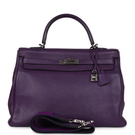 Hermes Pre-owned Hermes Kelly Retourne 35 Ultraviolet Clemence Palladium Hardware