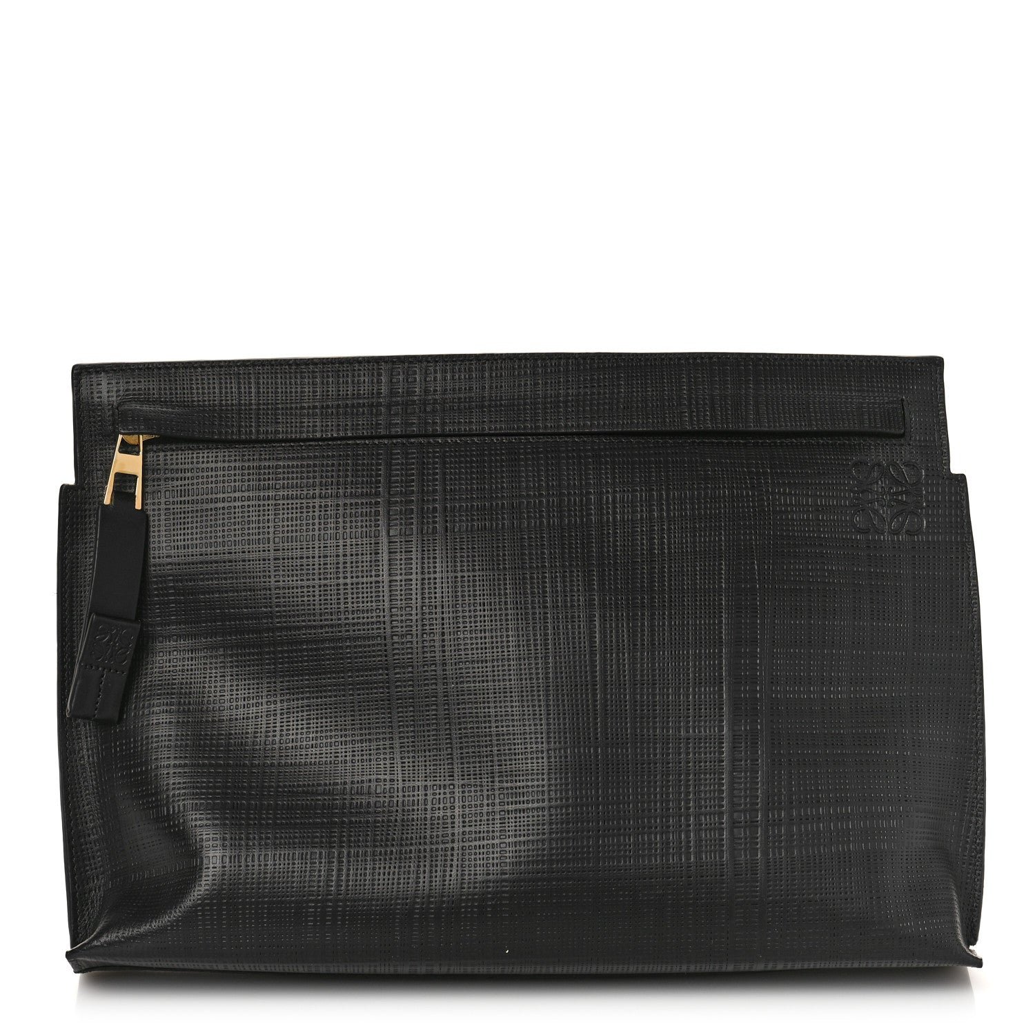 Loewe Calfskin Linen Embossed Large T Pouch Black