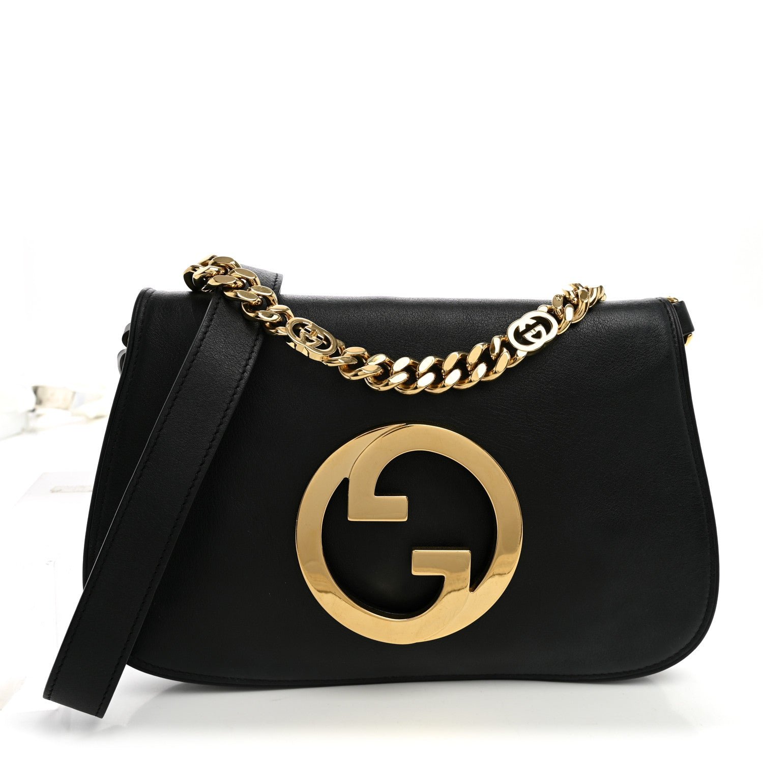 Gucci Roxy Calfskin Blondie Chain Shoulder Flap Bag Black