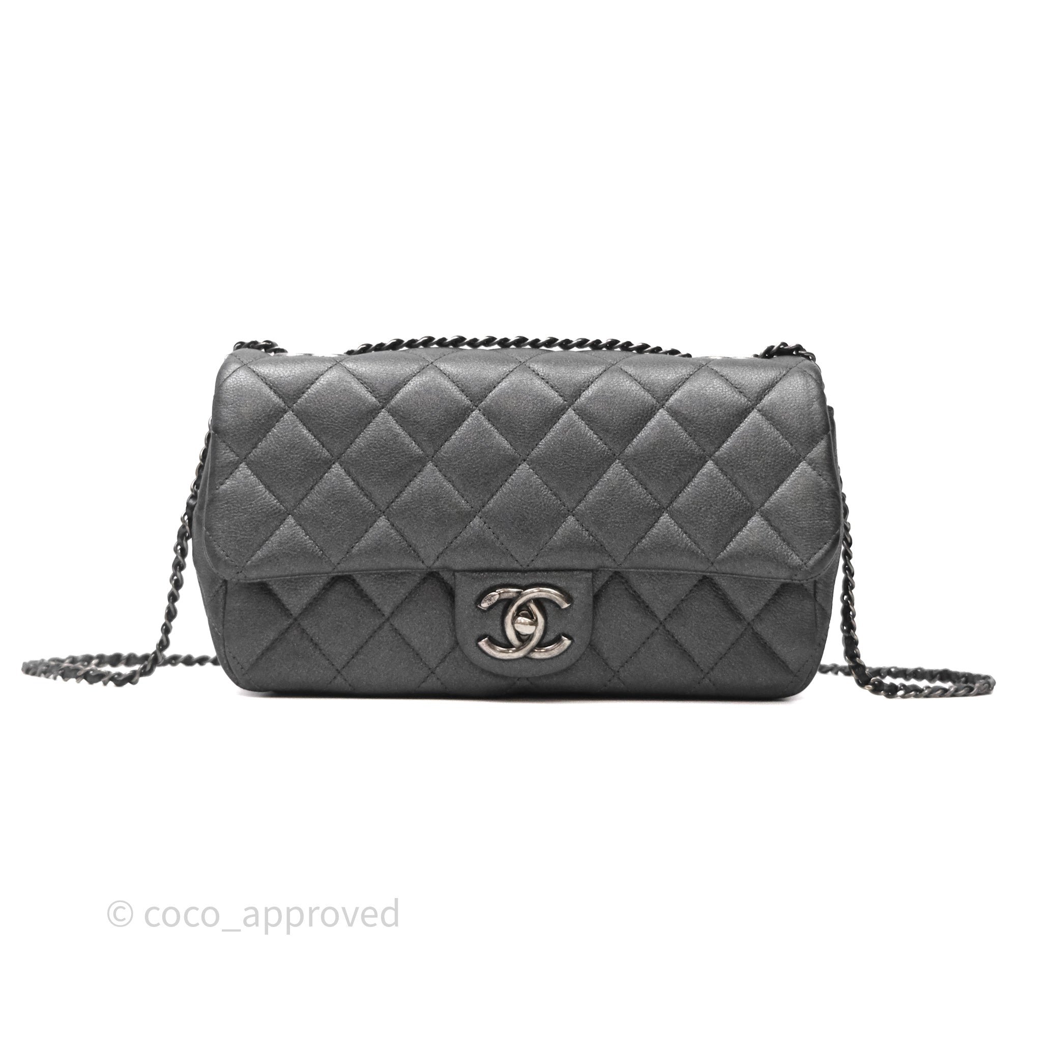 Chanel Quilted Flap Bag Metallic Grey Calfskin Sliver Hardware
