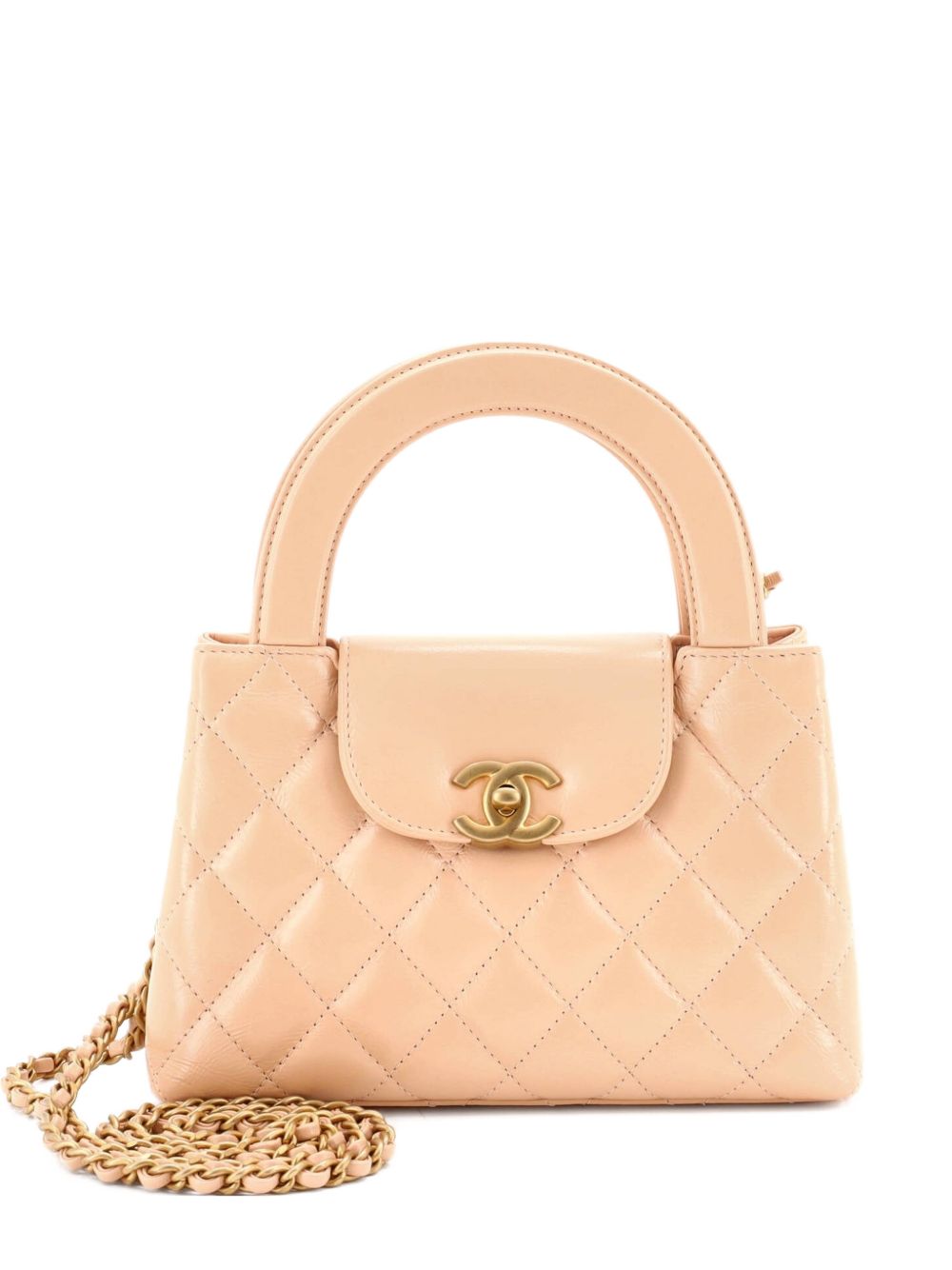 Kelly Top Handle Shopping Bag Quilted Shiny Aged Calfskin Mini satchel