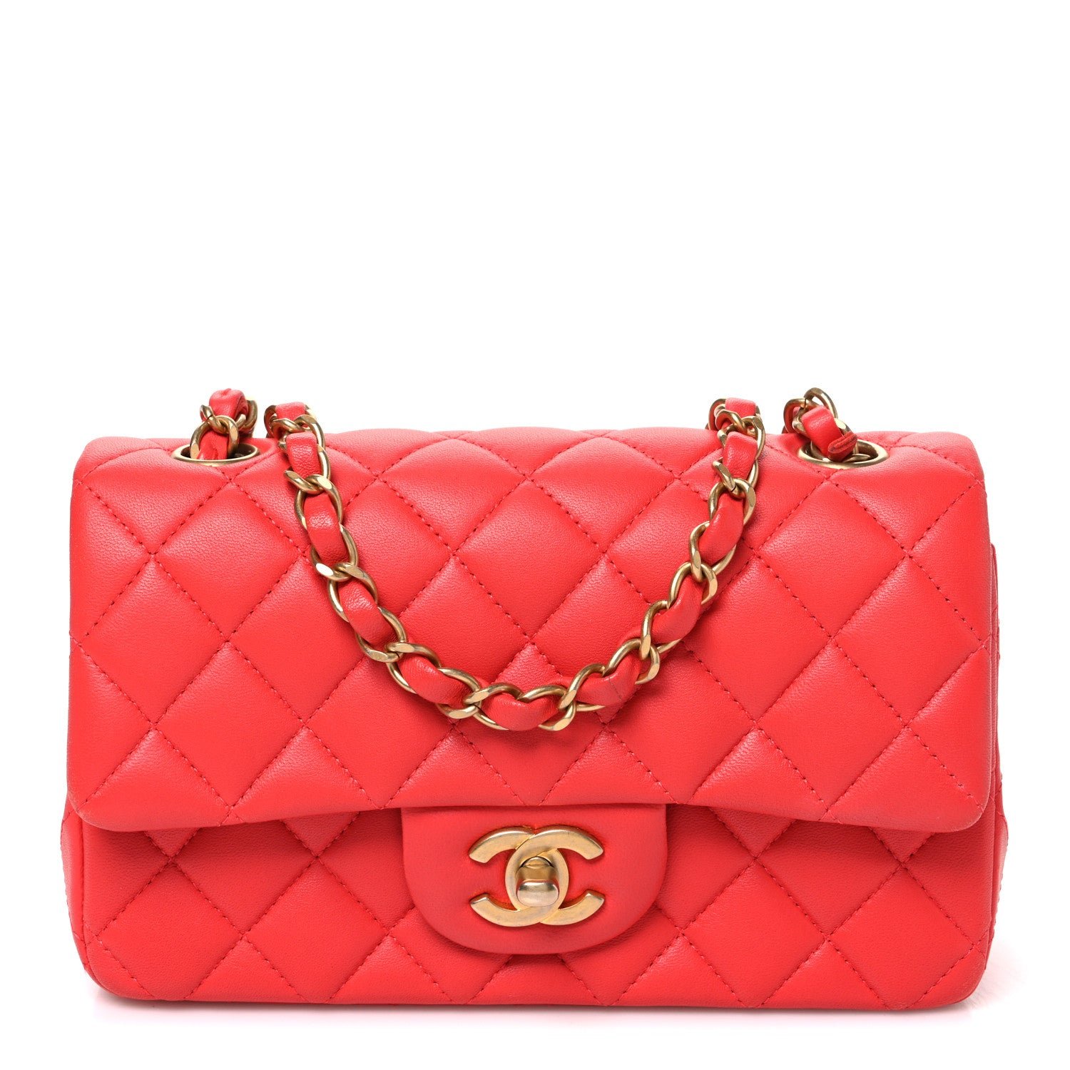 Chanel Lambskin Quilted Mini Rectangular Flap Red