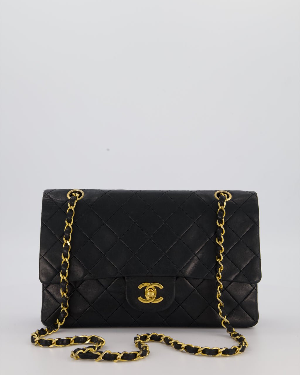 Chanel Vintage Black Medium Classic Double Flap Bag in Lambskin Leather with 24K Gold Hardware