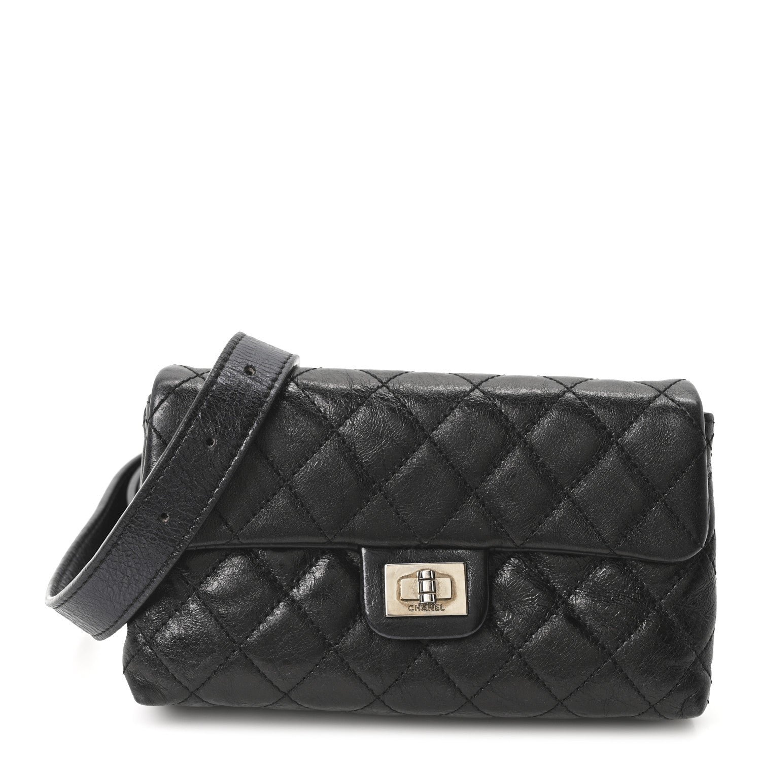 Chanel Chanel Glazed Calfskin Quilted 2.55 Reissue Flap Belt Bag Clutch 85 34 Black