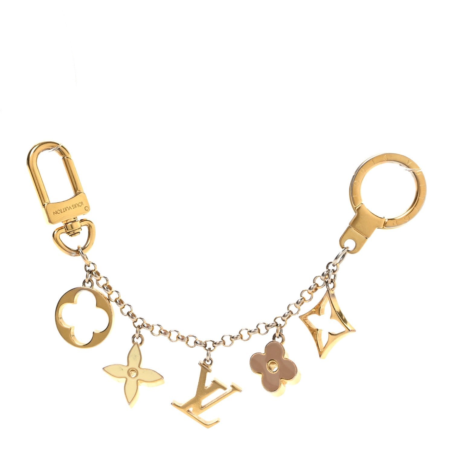Louis Vuitton Brass Enamel Fleur De Monogram Bag Charm Chain Gold