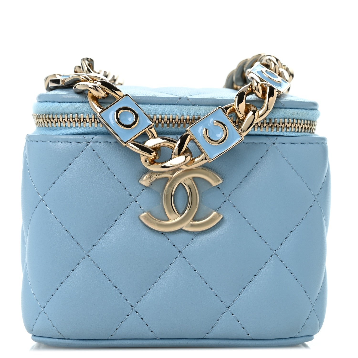 Chanel Lambskin Quilted Enamel Coco Mini Vanity Case With Chain Blue