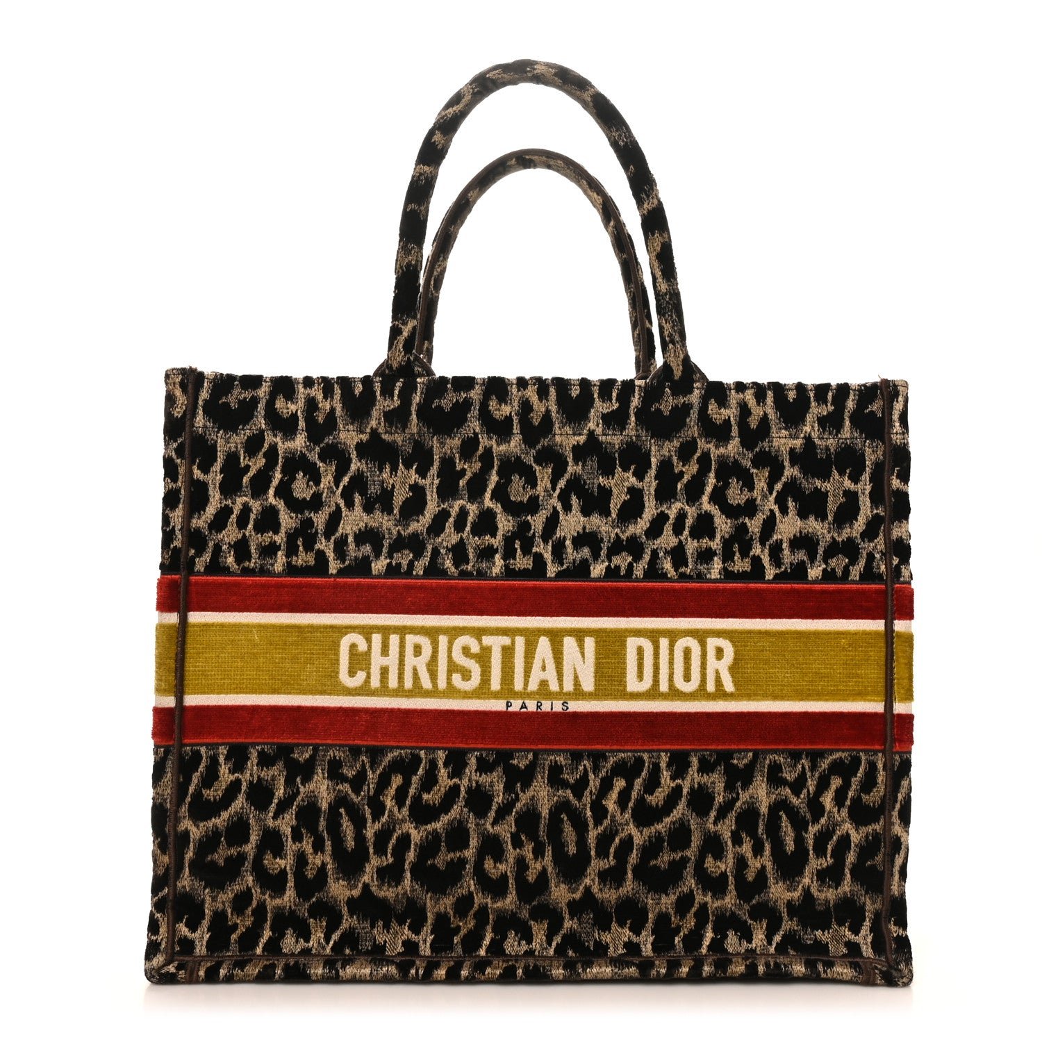 Christian Dior Canvas Velvet Embroidered Large Leopard Book Tote Tote Beige
