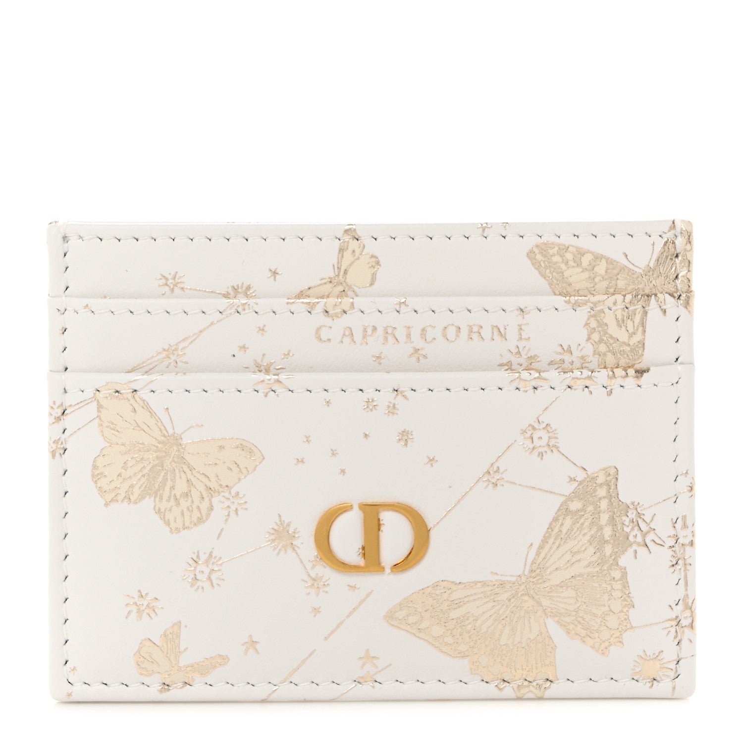 Dior Calfskin Caro Five-Slot Capricorne Card Holder White Multicolor