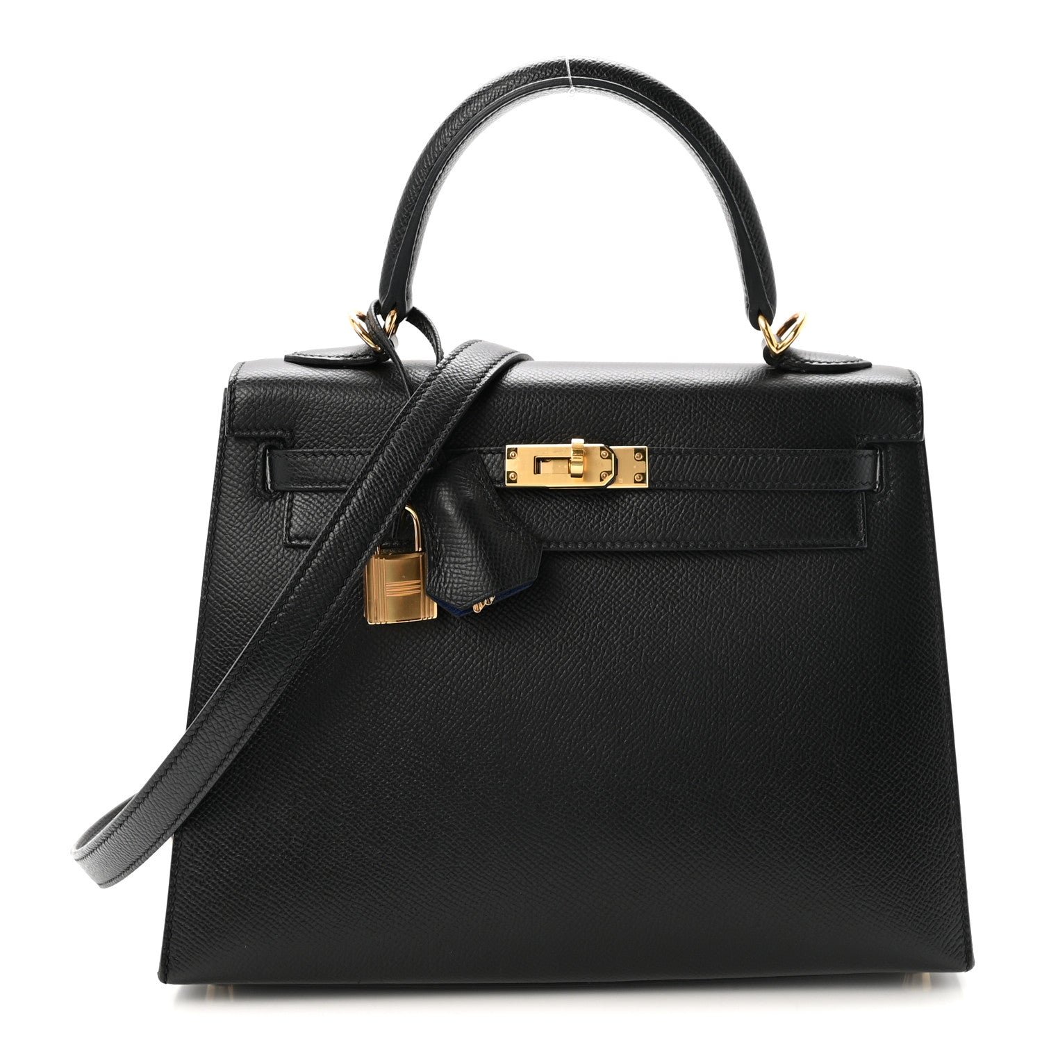 Hermes Hermes Epsom Horseshoe Kelly Sellier 25 Black Bleu Electrique