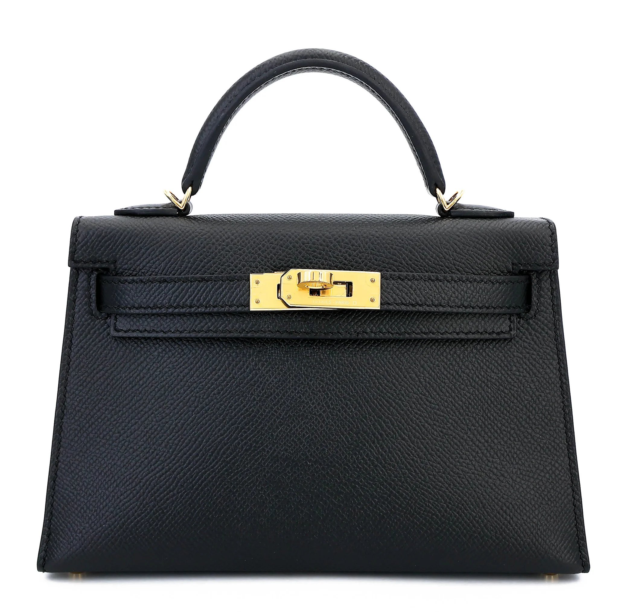 Excellent ( Rank SA ) HERMÈS Mini Kelly II Noir (89) Epsom Gold hardware W (2024)