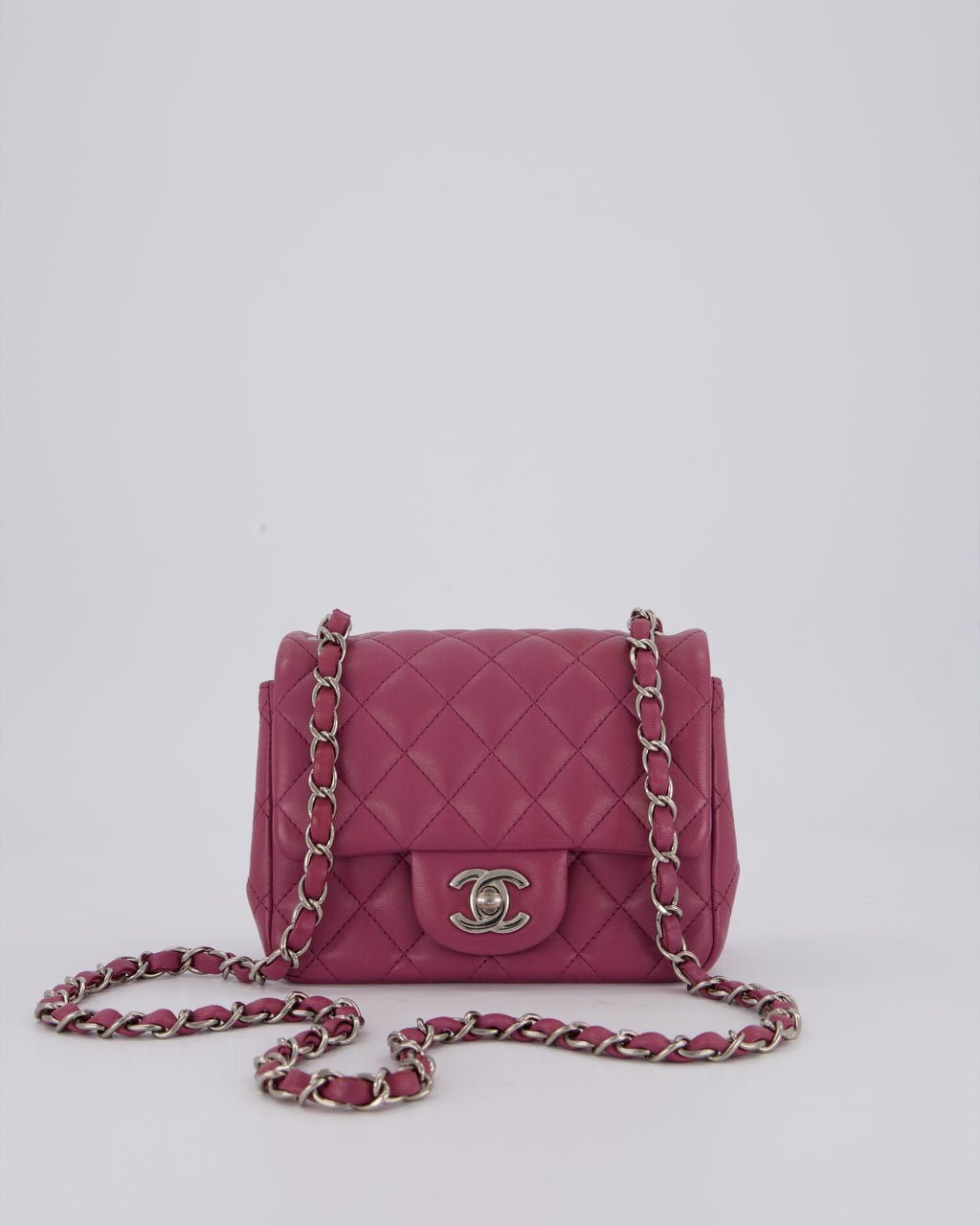 Chanel Purple Mini Square Flap Bag In Lambskin Leather With Silver Hardware