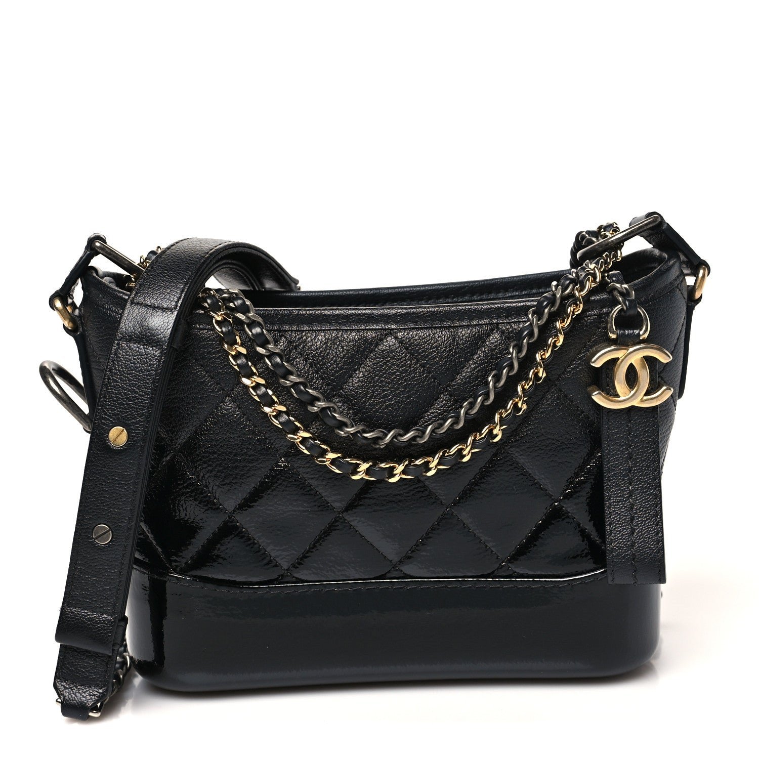 Chanel Patent Goatskin Quilted Small Gabrielle Hobo Black