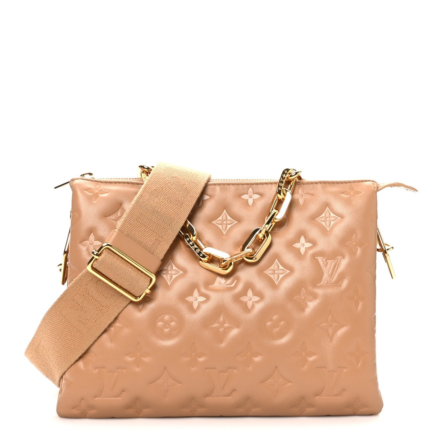 Louis Vuitton Lambskin Embossed Monogram Coussin PM Camel