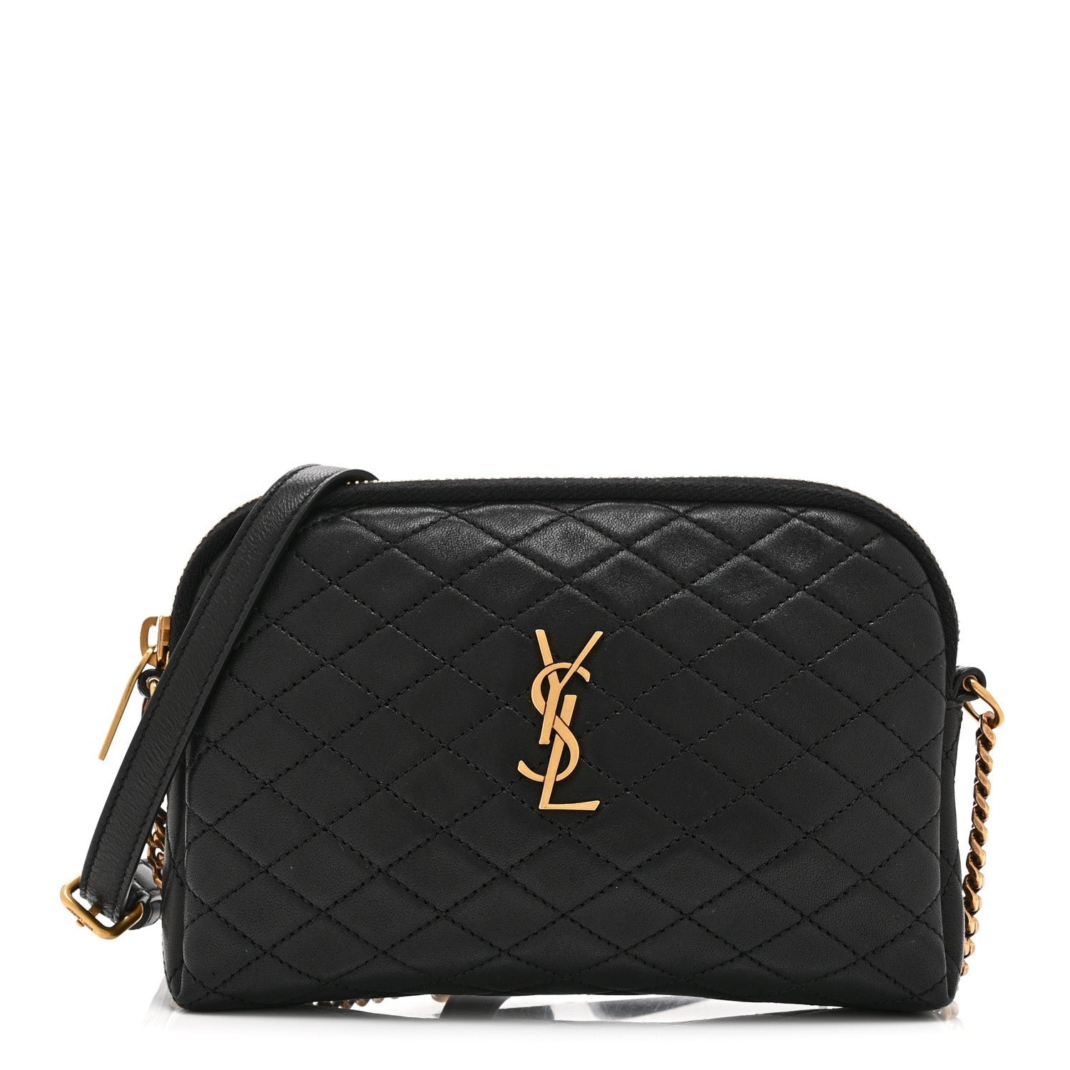 Saint Laurent Lambskin Quilted Gaby Zipped Pouch Black