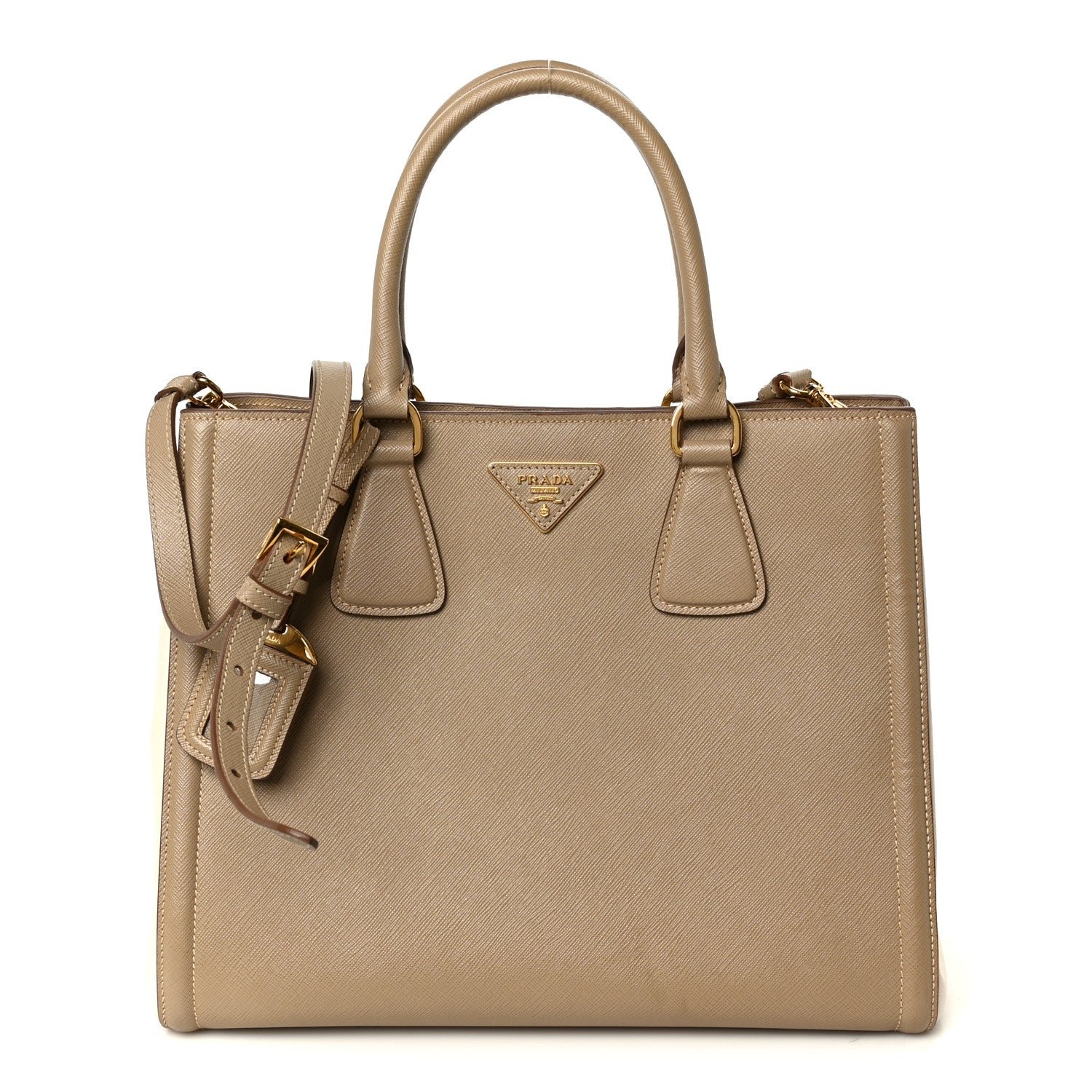 Prada Saffiano Lux Bi-Color Tote Bag Visone Talco