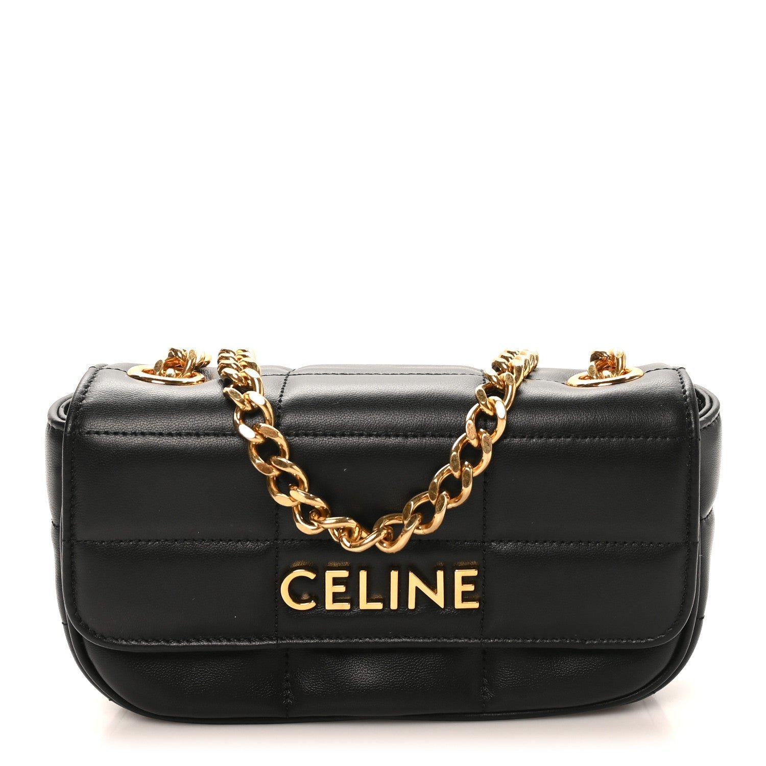 Celine Goatskin Matelasse Mini Chain Shoulder Bag  Black