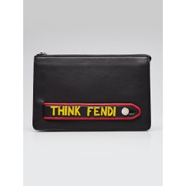 Fendi Fendi Black Leather Logo Clutch Bag 7VA350