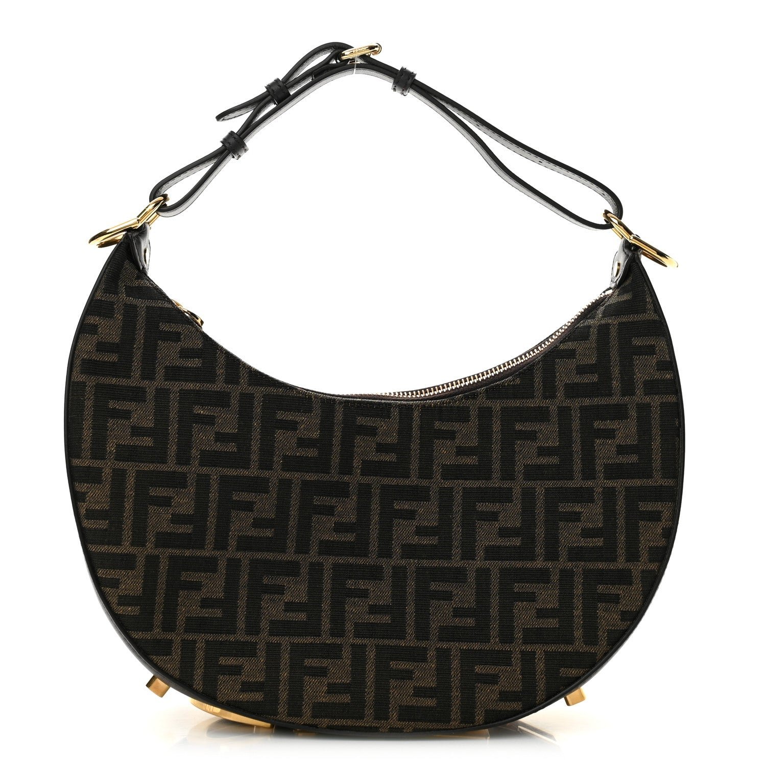 Fendi Fabric Jacquard Vitello Grace FF 1974 Small Fendigraphy Hobo Bag Tobacco Moro Ebano