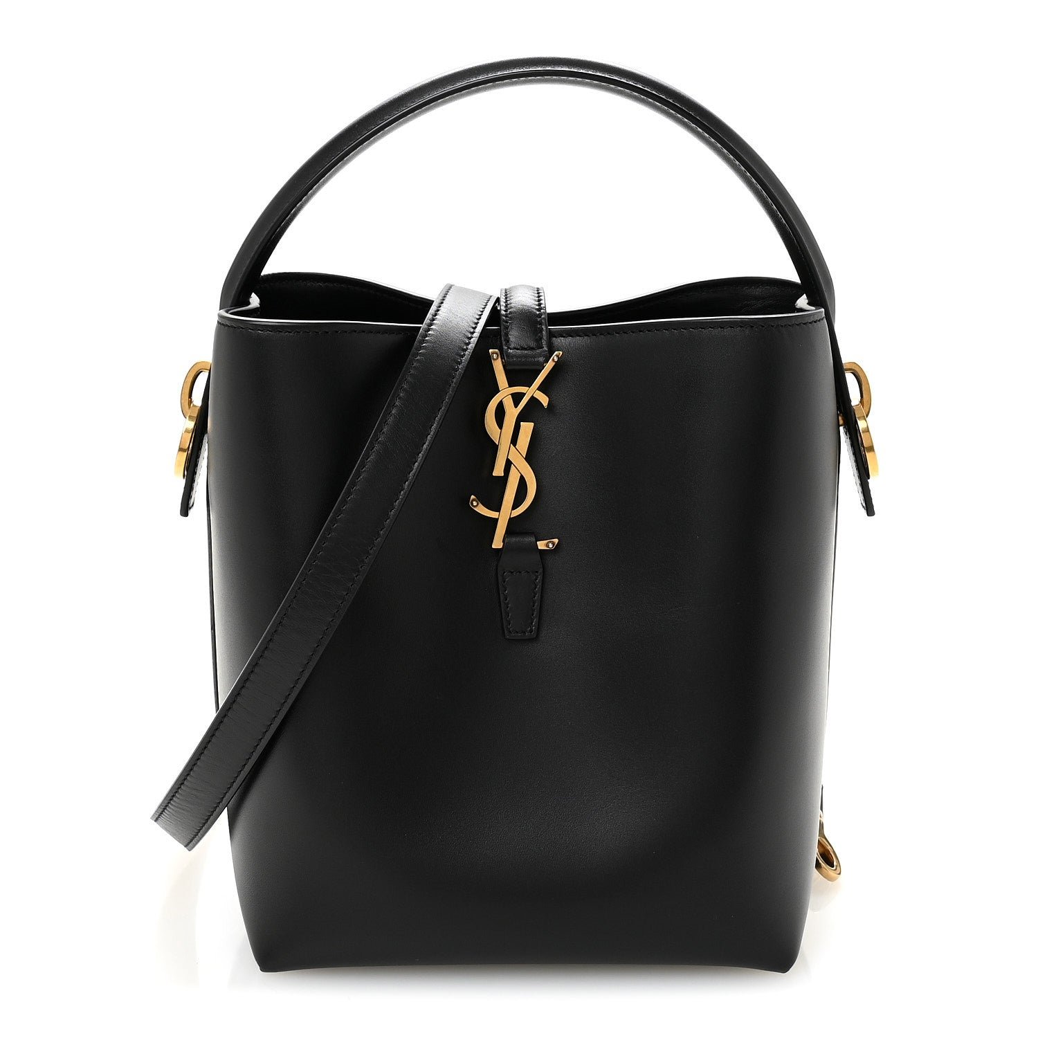 Saint Laurent Smooth Shiny Calfskin Monogram Le 37 Small Bucket Bag Black