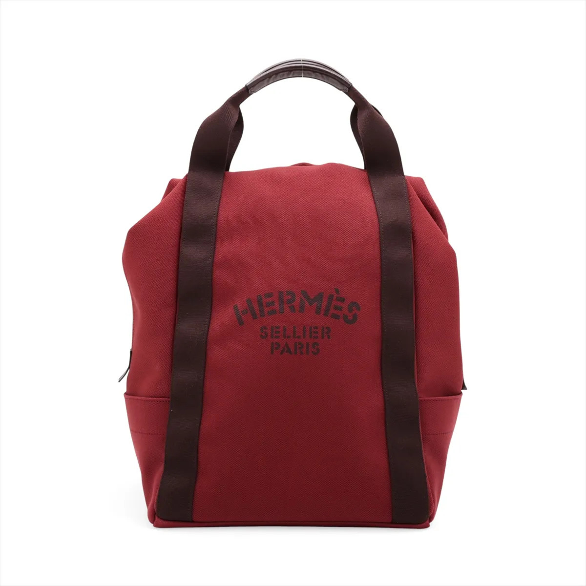 Hermès Sucked pansages Groom Backpack Canvas & Leather Bordeaux Silver Metal Fit