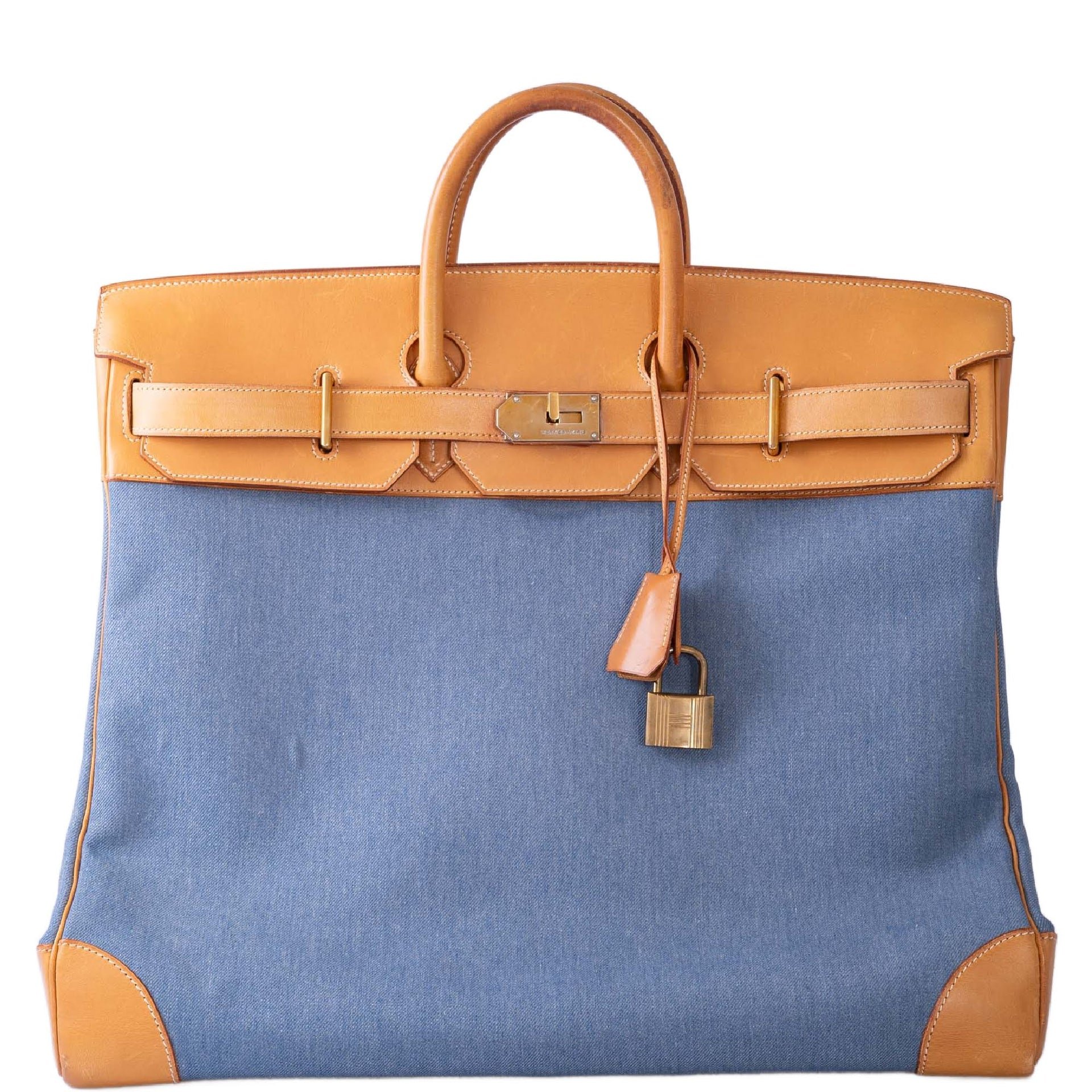 Hermes Hermès Vintage HAC Birkin 50 Denim and Naturelle Vache Liégée Gold Hardware