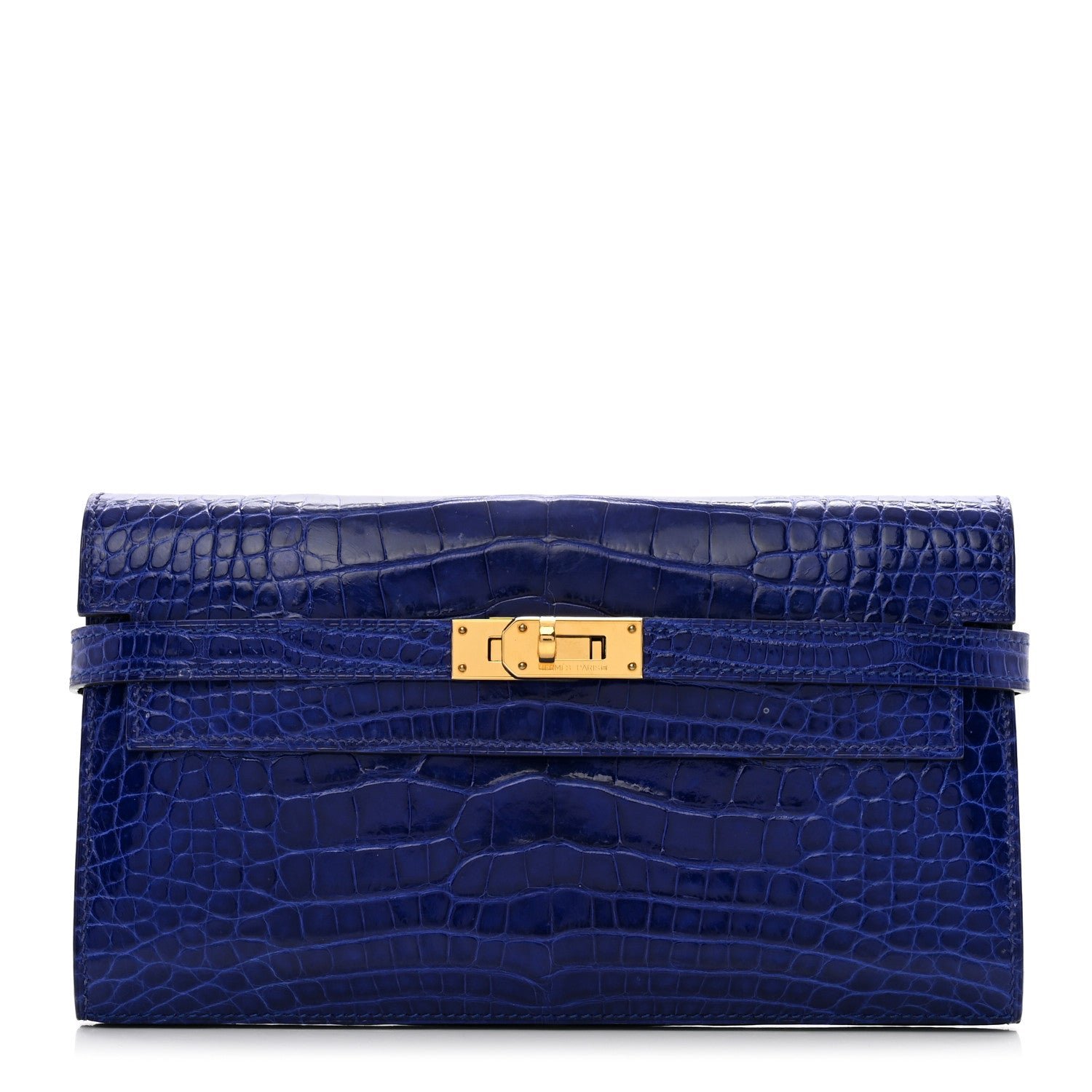Hermes Shiny Alligator Kelly Longue Wallet Bleu Electrique