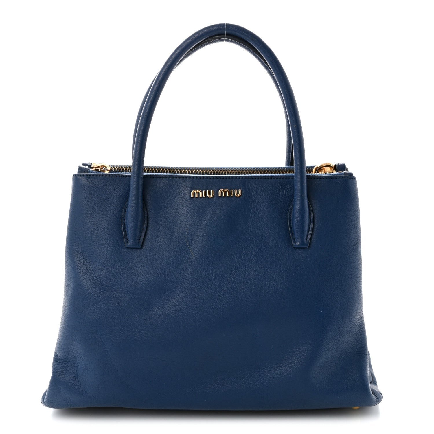 Miu Miu Miu Miu Goatskin Madras Top Handle Double Zip Tote Blue