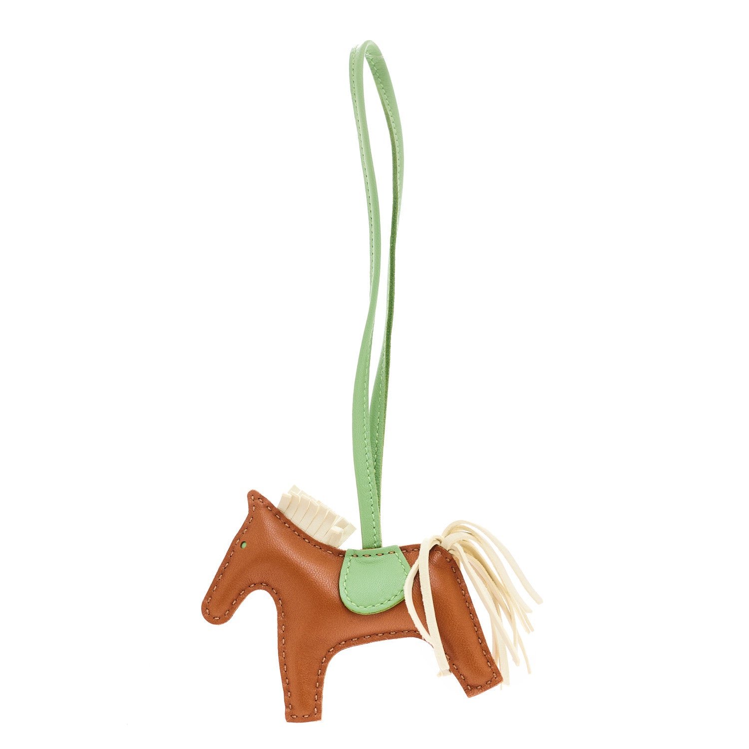 Hermes Milo Lambskin Grigri Rodeo Horse Bag Charm PM Gold Craie Vert Criquet