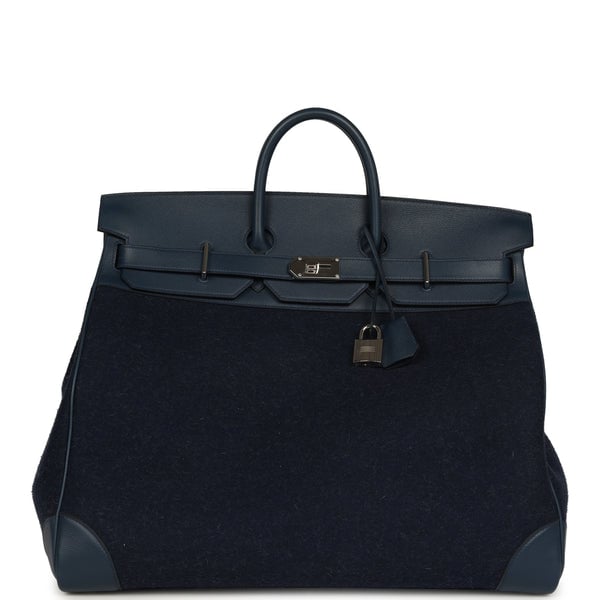 Pre-owned Hermes Birkin HAC 50 Bleu Nuit Toodoo Feutre Wool and Bleu De Malte Evercolor Palladium Hardware