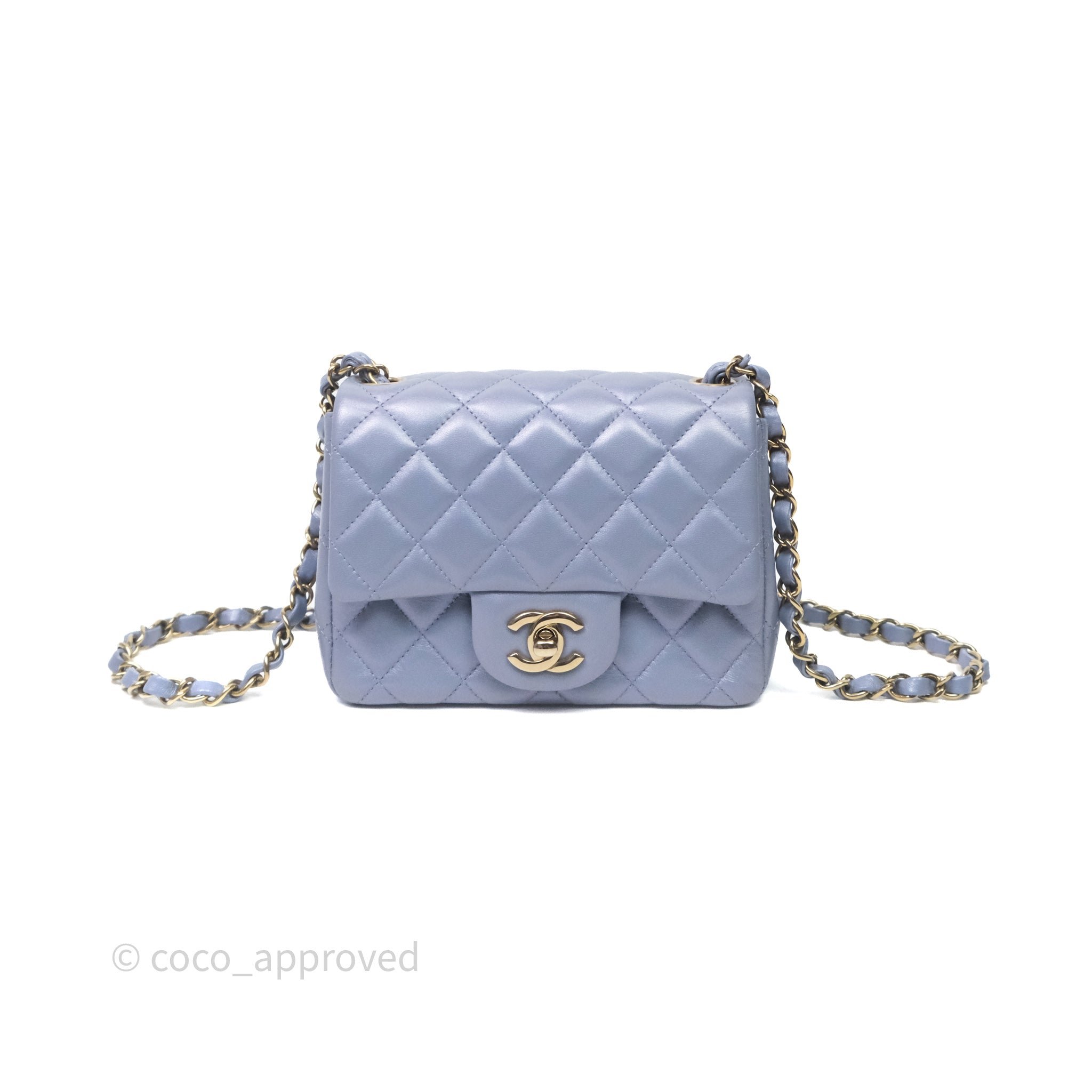 Chanel Mini Square Quilted Iridescent Purple Lambskin Gold Hardware