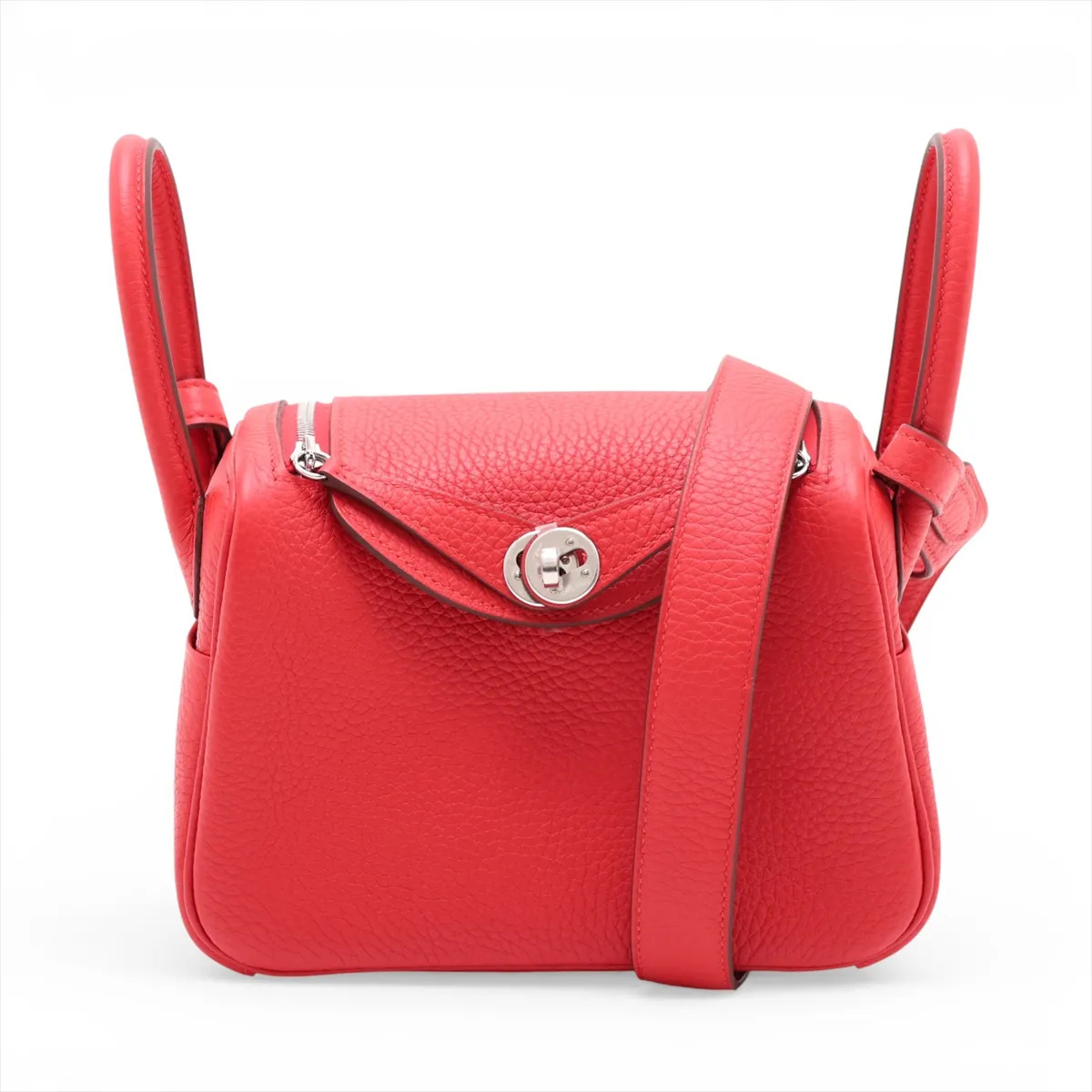 Hermès Lindy mini 20 Taurillon Clemence ROUGE LADUE Silver Metal Fittings