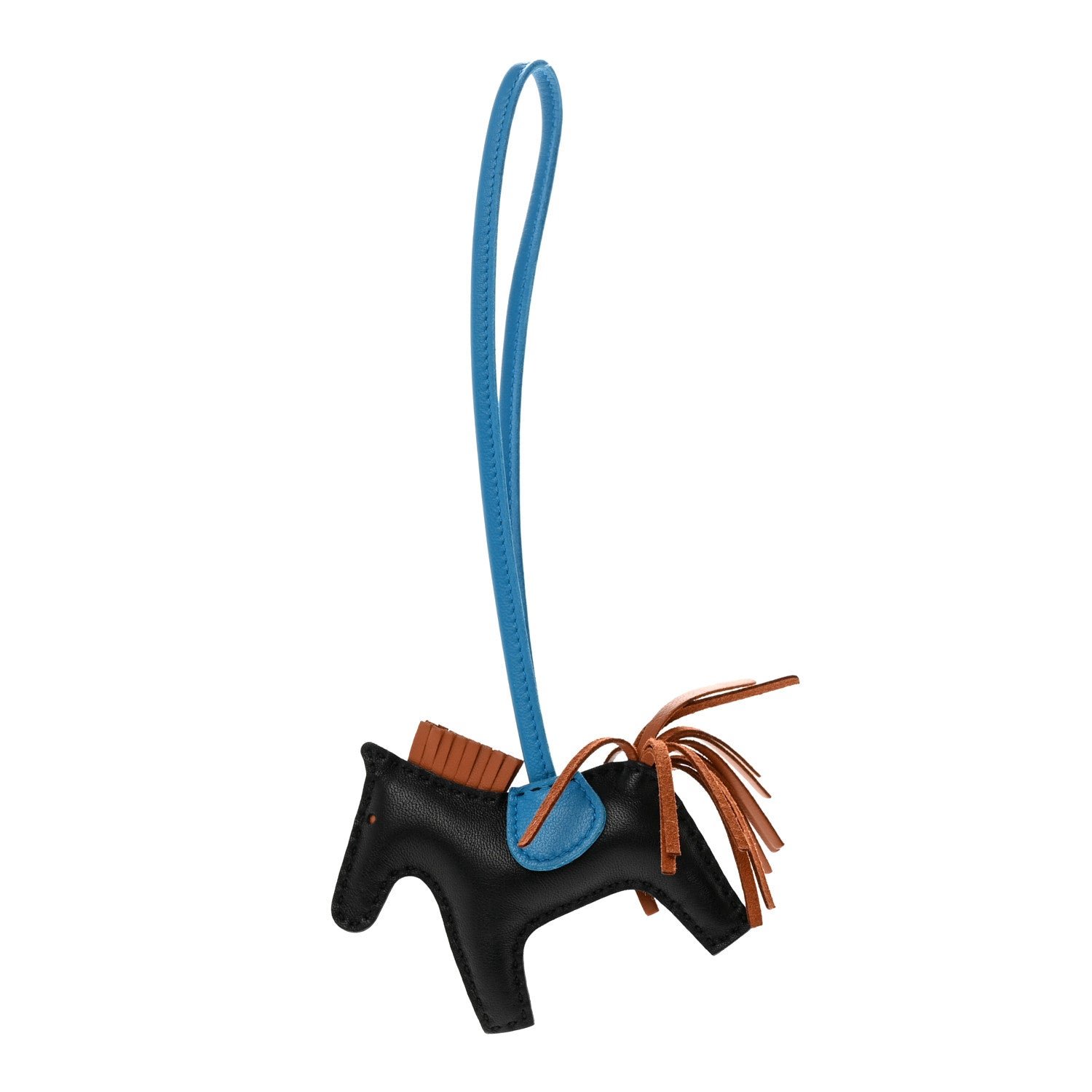 Hermes Milo Lambskin Grigri Rodeo Horse Bag Charm PM Black Gold Bleu Zanzibar