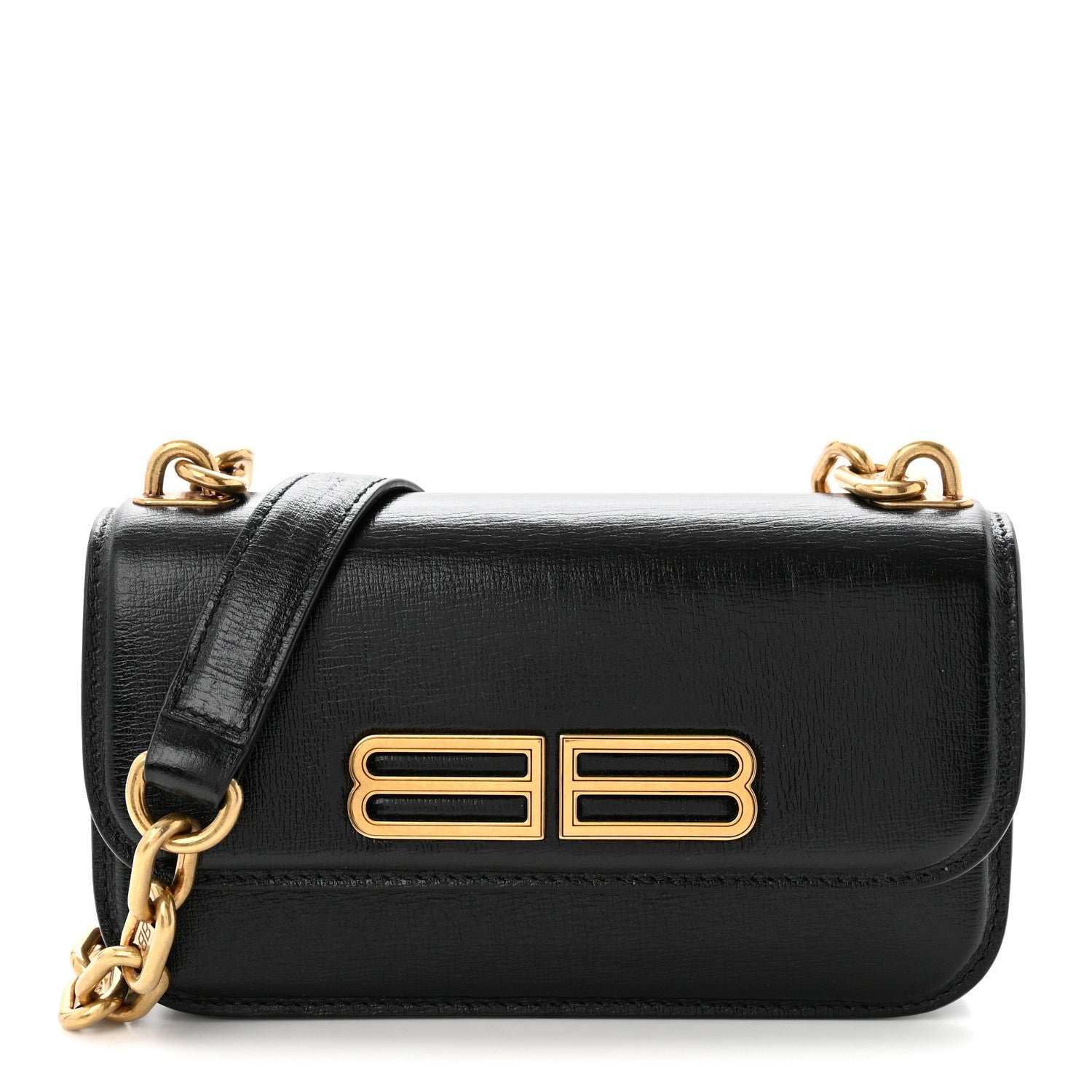 Balenciaga Calfskin Stripe Embossed Gossip Chain Bag XS Black