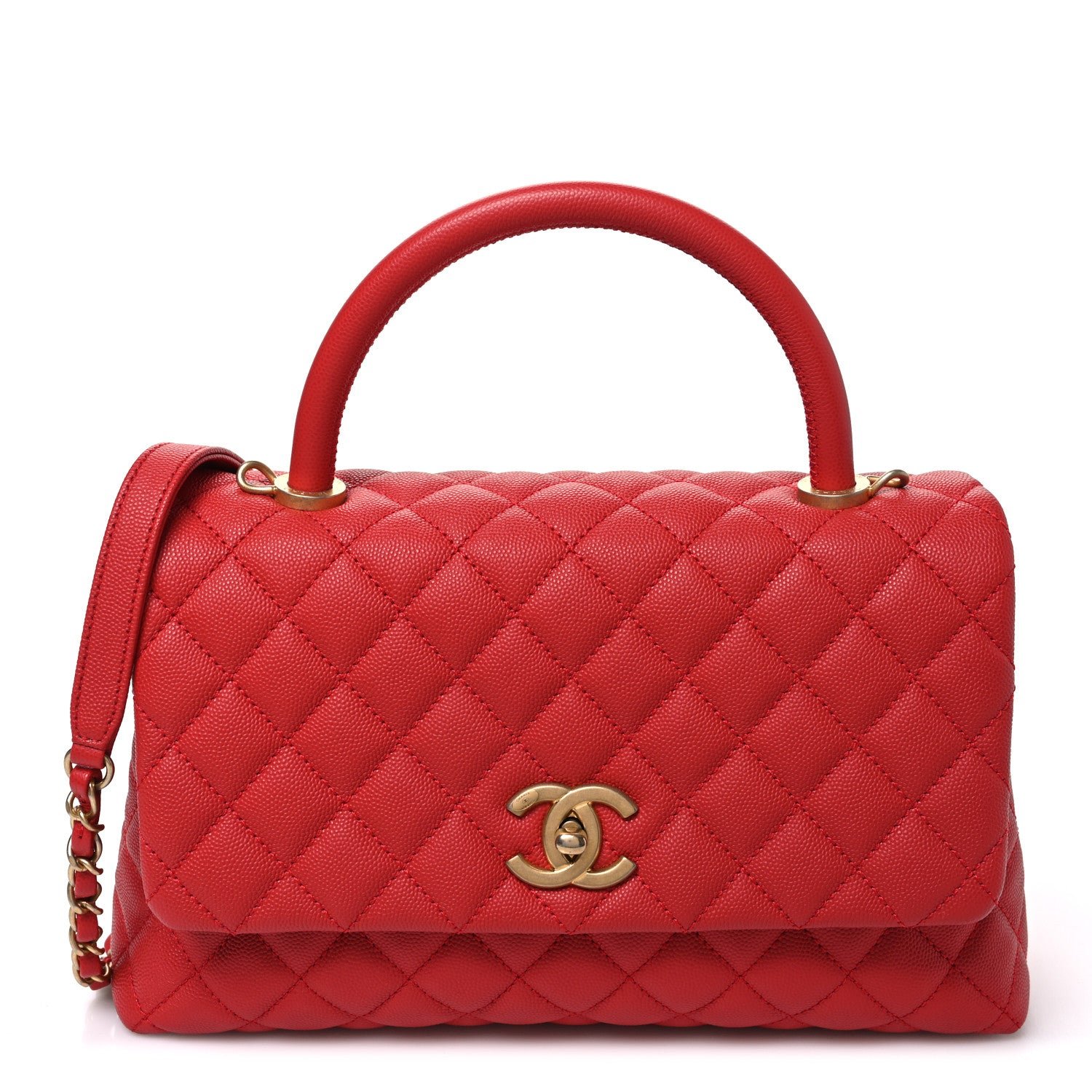 Chanel Caviar Quilted Small Coco Handle Flap Red