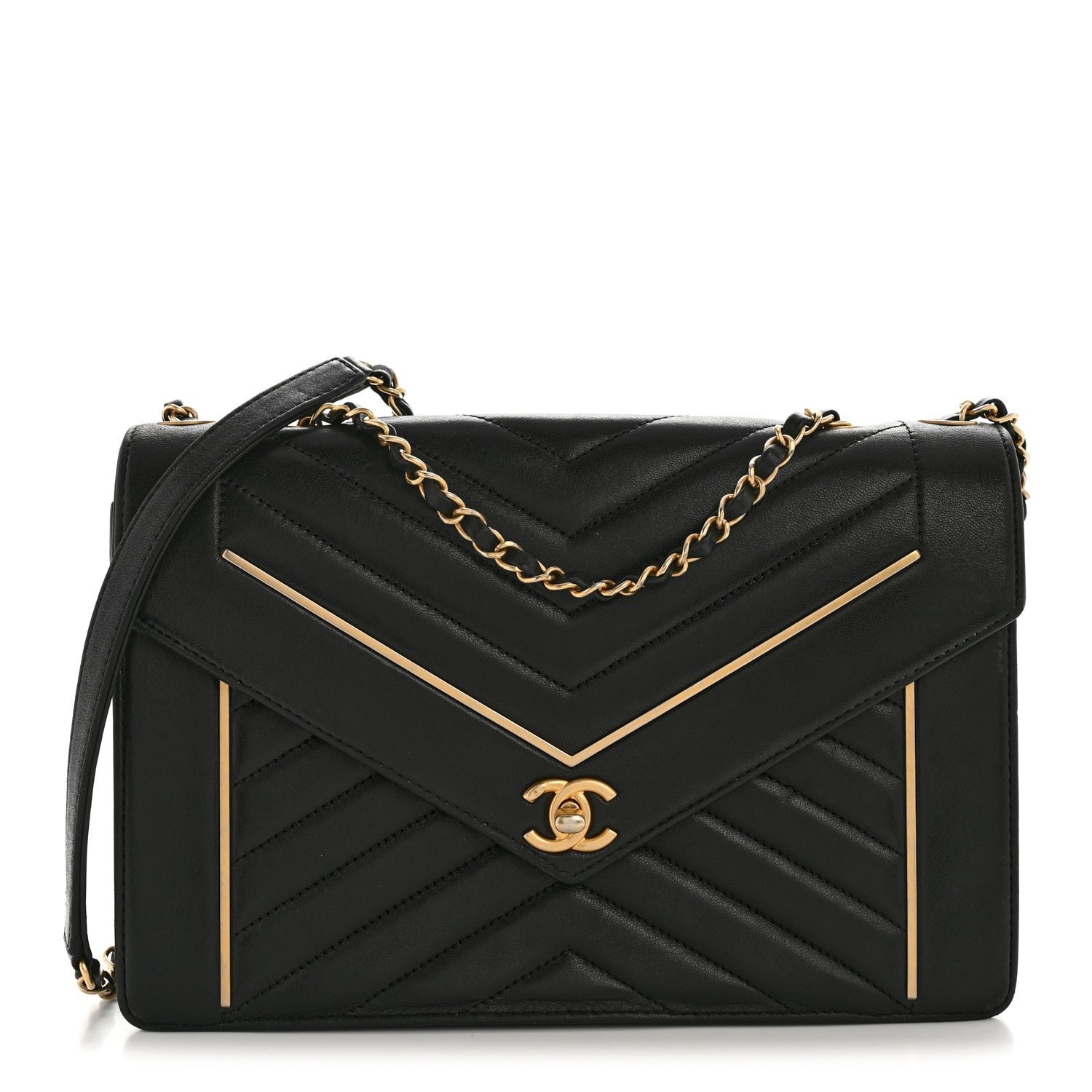 Chanel Lambskin Reversed Chevron Quilted Flap Black