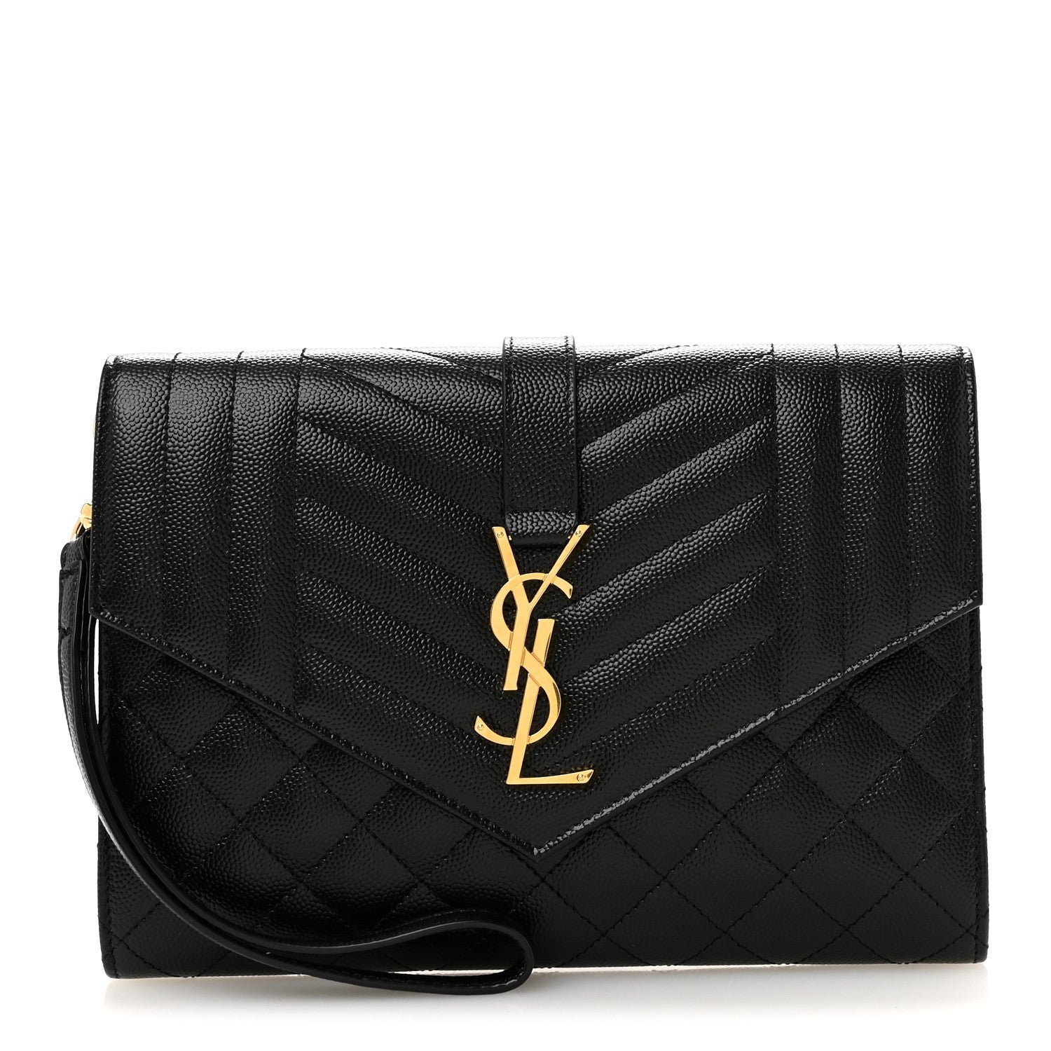 Saint Laurent Grain De Poudre Textured Mixed Matelasse Triquilt Monogram Clutch Black