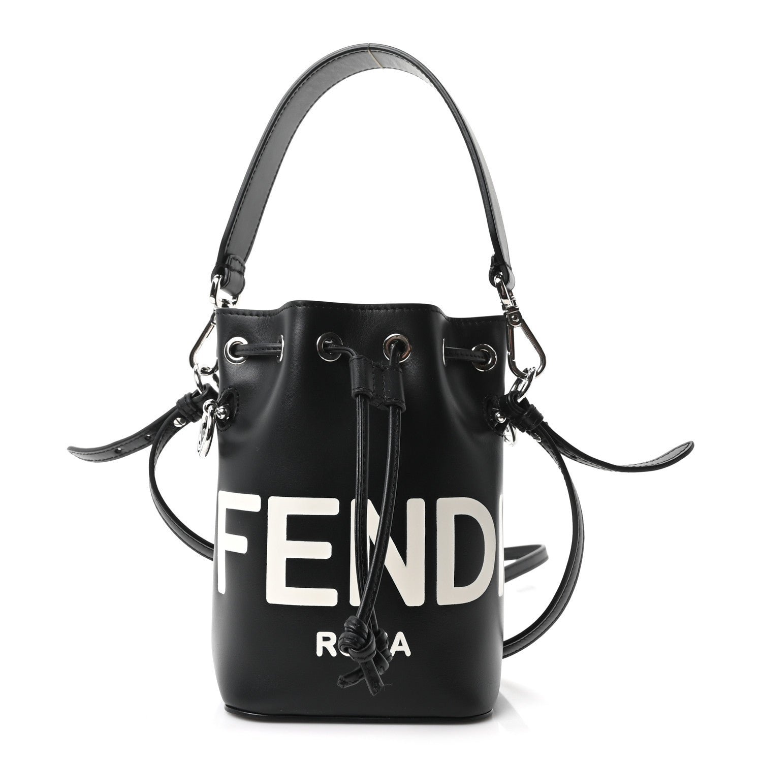 Fendi Vitello King F is Fendi Logo Embossed Mini Mon Tresor Bucket Bag Black