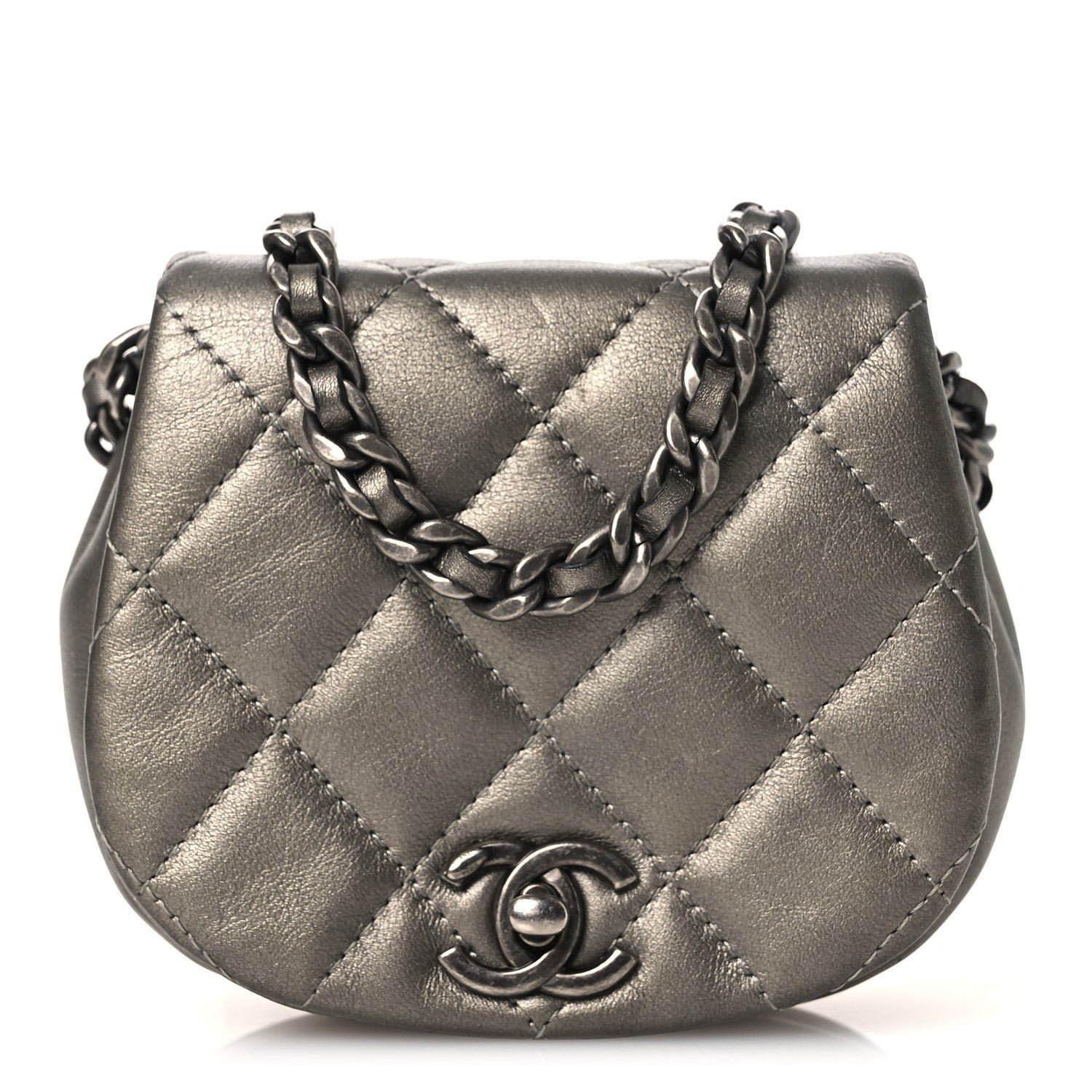 Chanel Metallic Calfskin Quilted Mini Coco Mail Clutch Ruthenium
