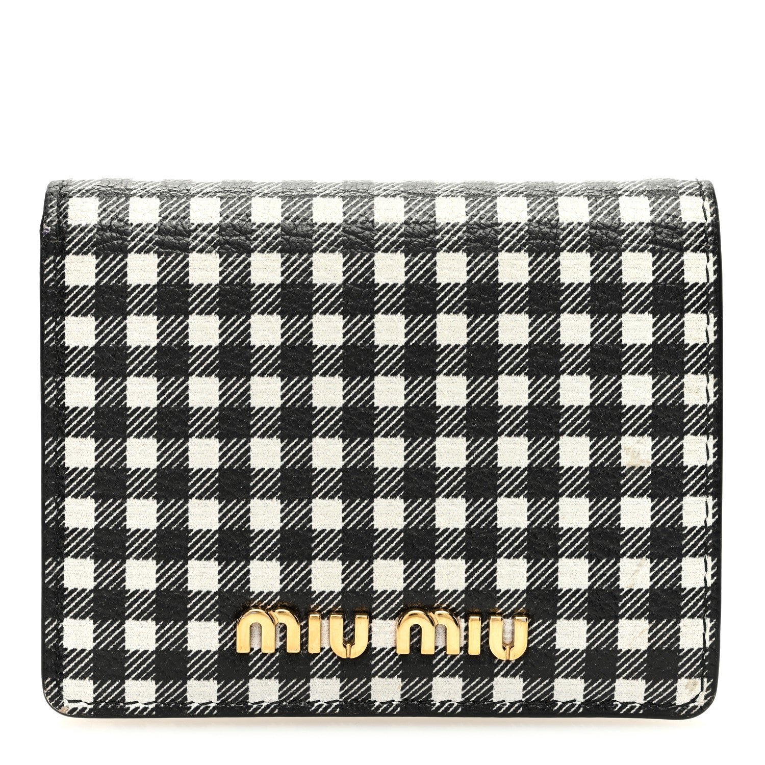 Miu Miu Goatskin Madras Wallet Black White