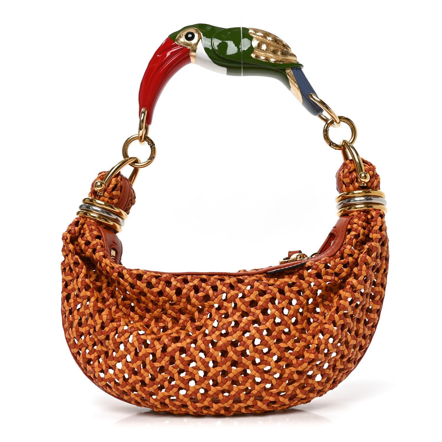 Chloe Lambskin Braided Toucan Small Bracelet Hobo Bag Crimson Orange
