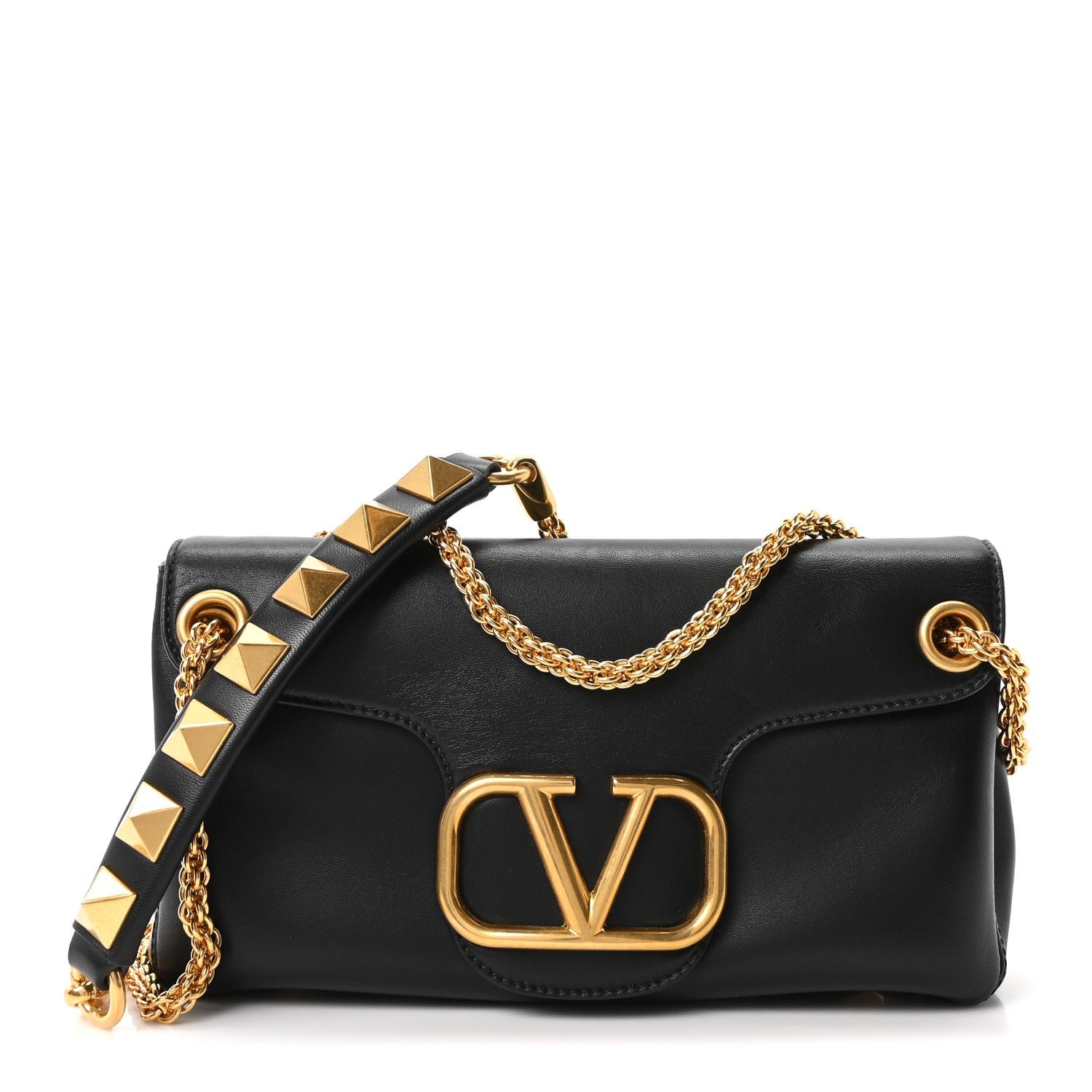 Valentino Garavani Nappa Stud Sign Shoulder Bag Black