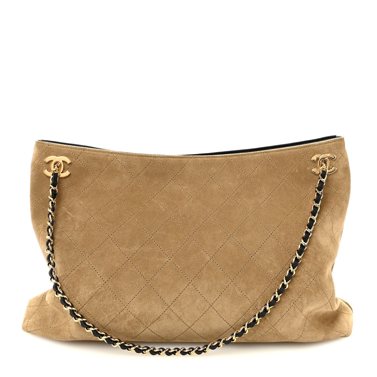 Chanel Suede Quilted Eyes On You Large Shopping Bag Beige