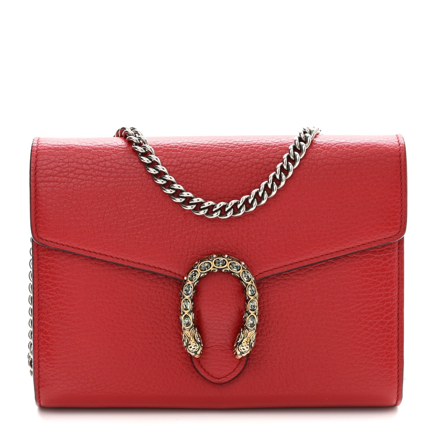 Gucci Calfskin Mini Dionysus Chain Wallet Hibiscus Red
