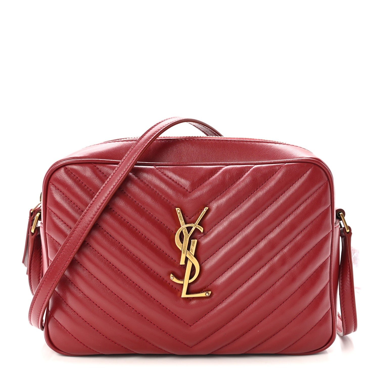 Saint Laurent Calfskin Matelasse Monogram Lou Camera Bag Opyum Red