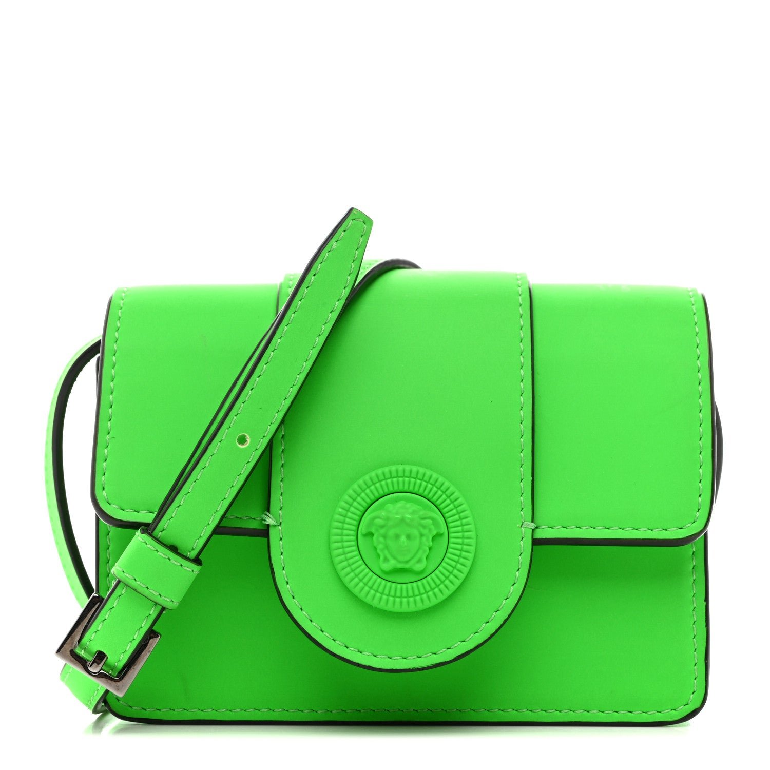 Versace Calfskin Rubber Medusa Shoulder Bag Lime